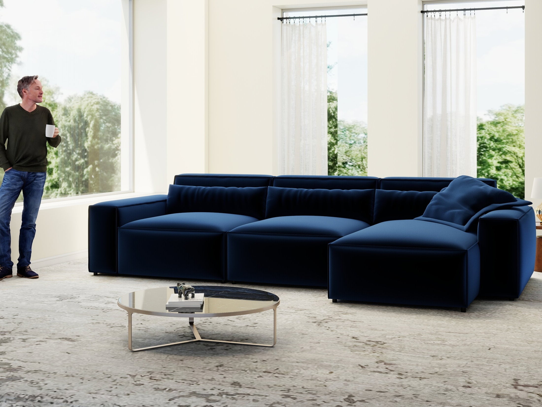Colțar dumonde cu sezut confortabil din spuma HR, Marvelo XL Royal Albastru Navy 366x175 cm II