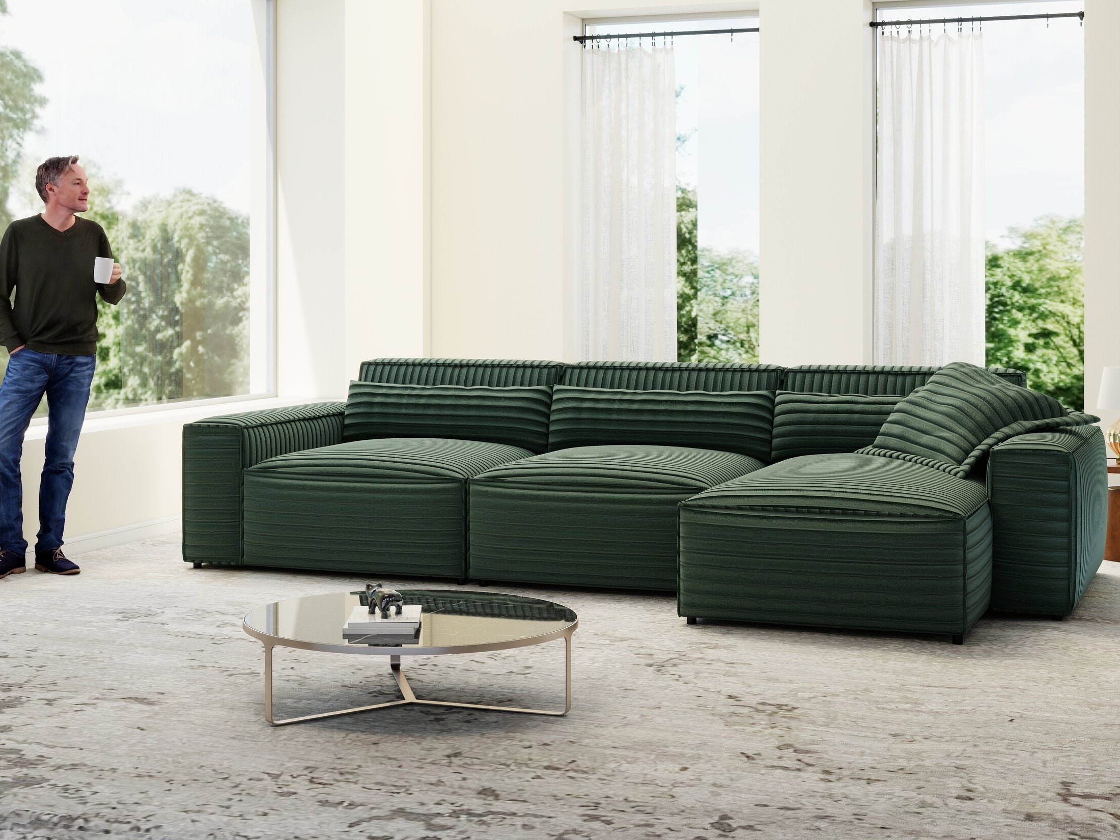 Colțar dumonde cu sezut confortabil din spuma HR, Marvelo XL Ambience Verde 366x175 cm II