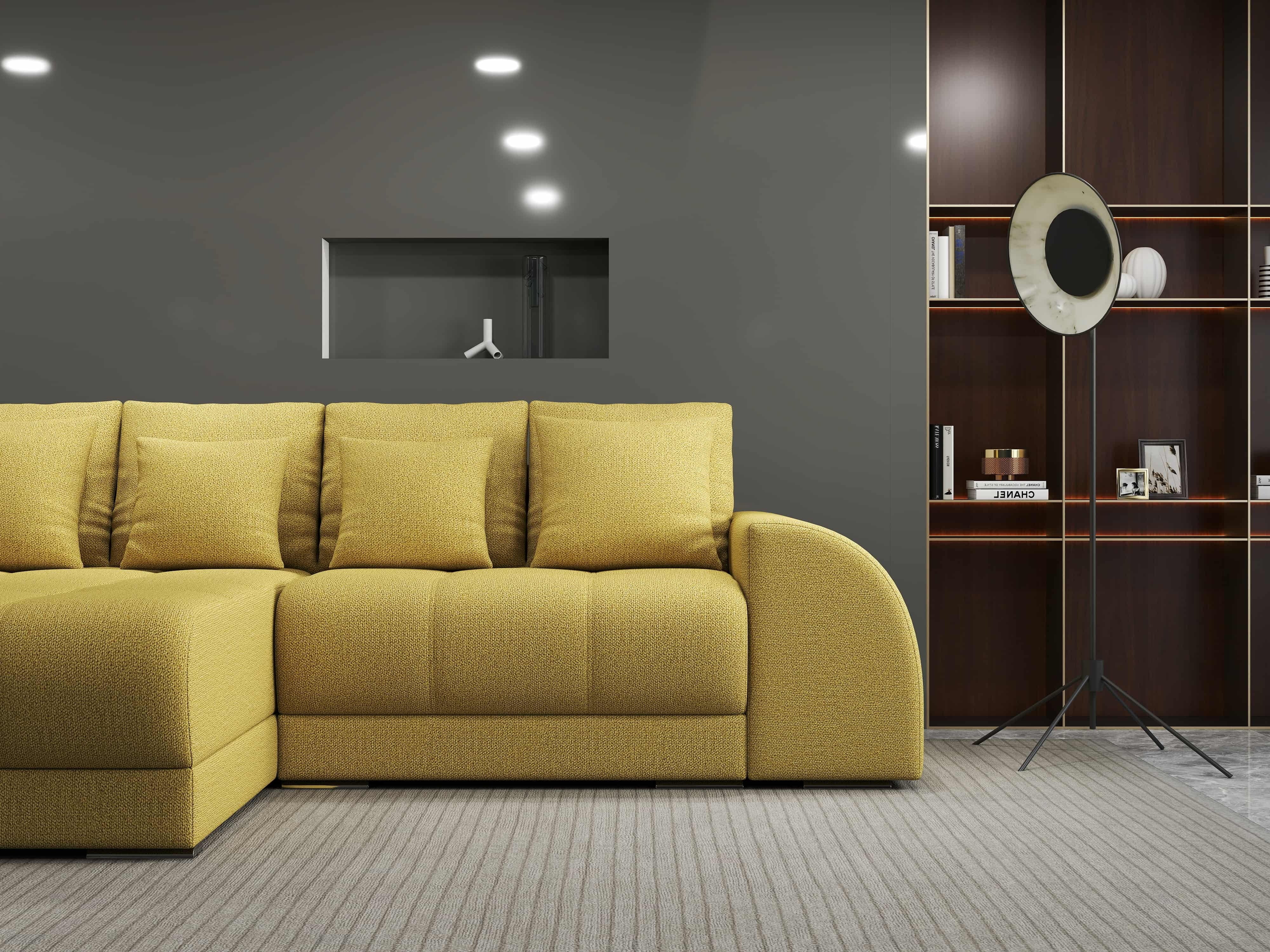 Colțar extensibil dumonde cu ladă de depozitare si sezut confortabil din spuma HR, Verona Enjoy Melon 290x185 cm Fabrica