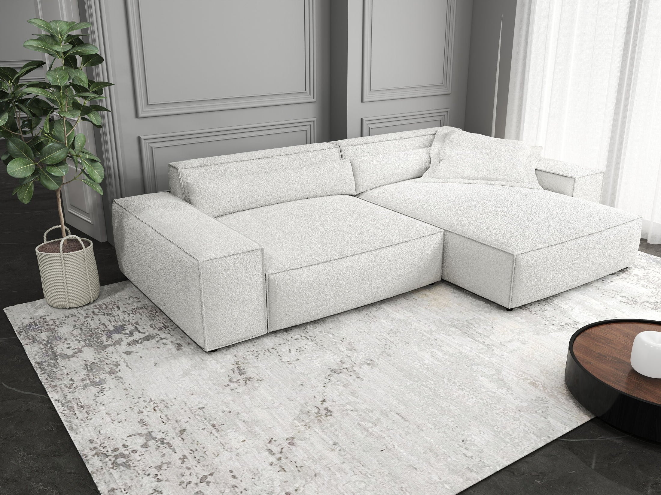 Colțar dumonde cu șezut confortabil din spumă HR, Marvelo Euphoria Alb 264x175 cm II