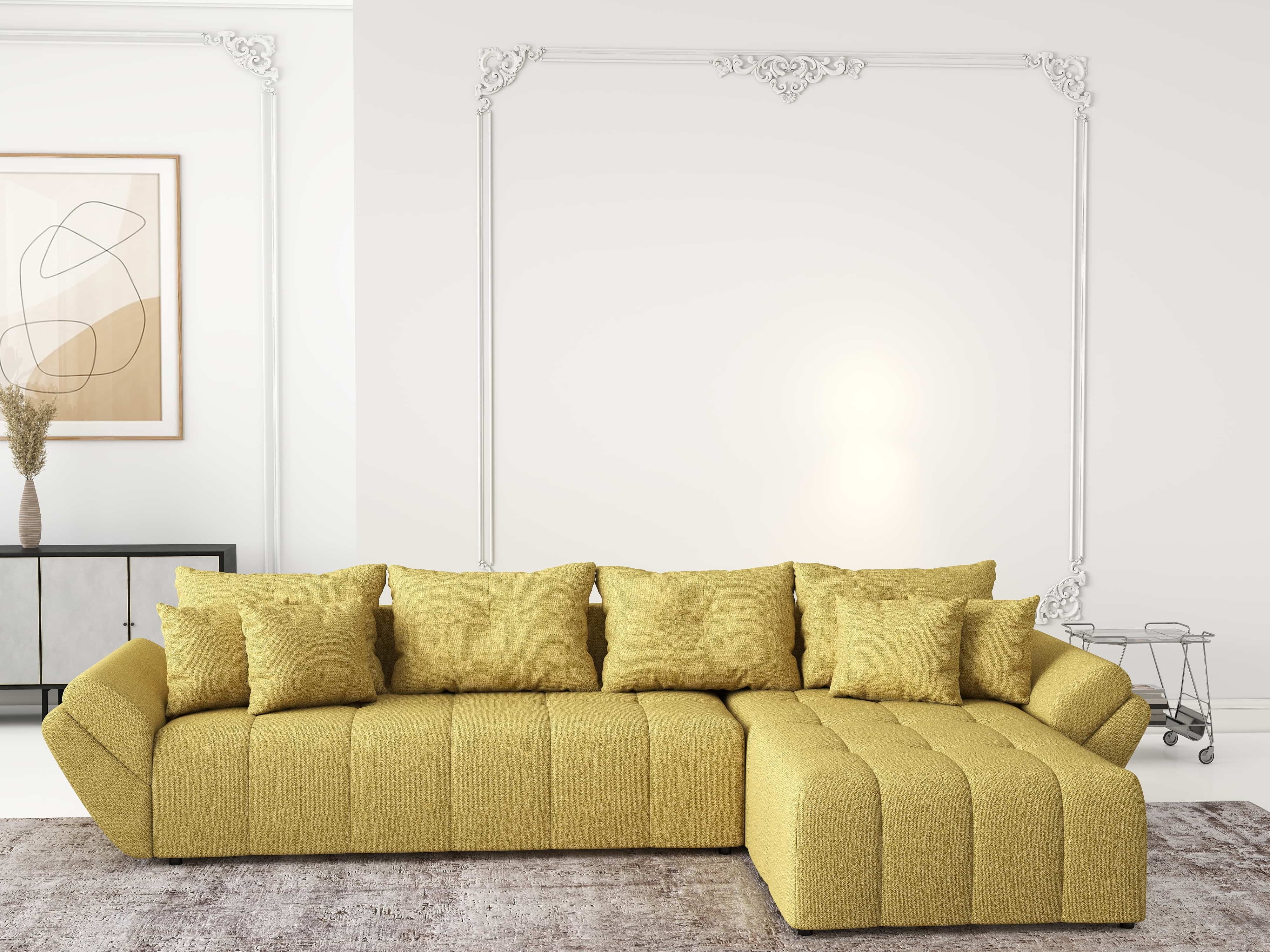 Colțar extensibil dumonde cu ladă de depozitare si sezut confortabil din spuma HR, Berlin XL Enjoy Melon 350x185 cm II Fabrica