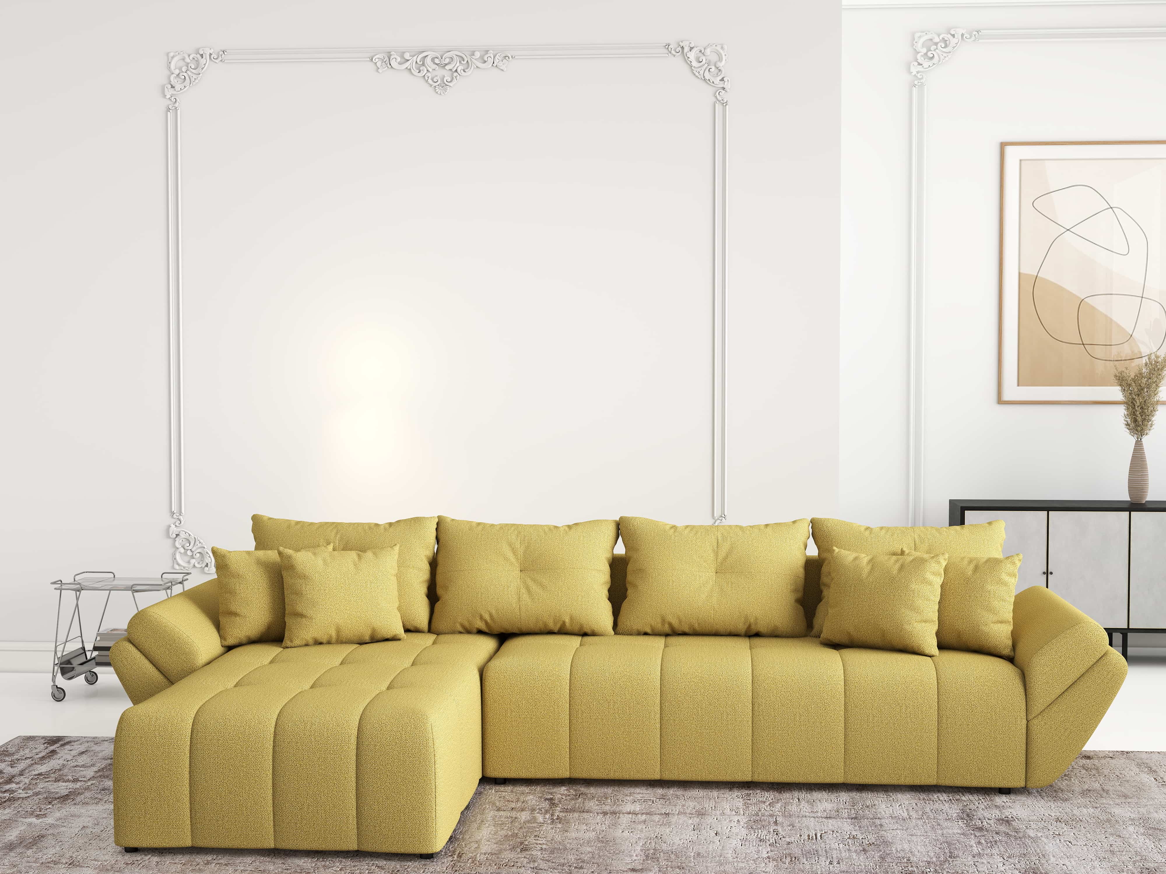 Colțar extensibil dumonde cu ladă de depozitare si sezut confortabil din spuma HR, Berlin XL Enjoy Melon 350x185 cm Fabrica