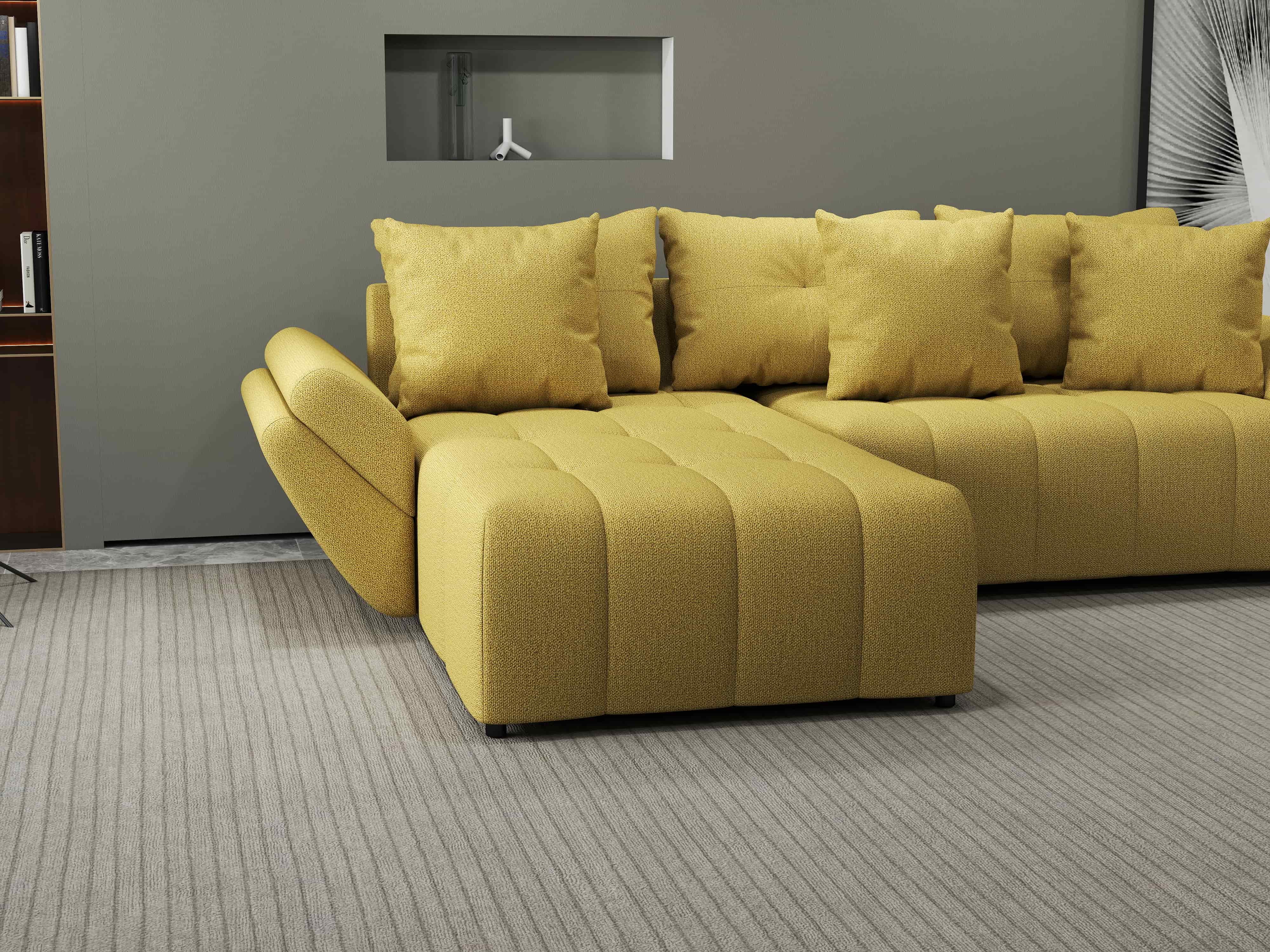 Colțar extensibil dumonde cu ladă de depozitare si sezut confortabil din spuma HR, Berlin Enjoy Melon 280x185 cm Fabrica