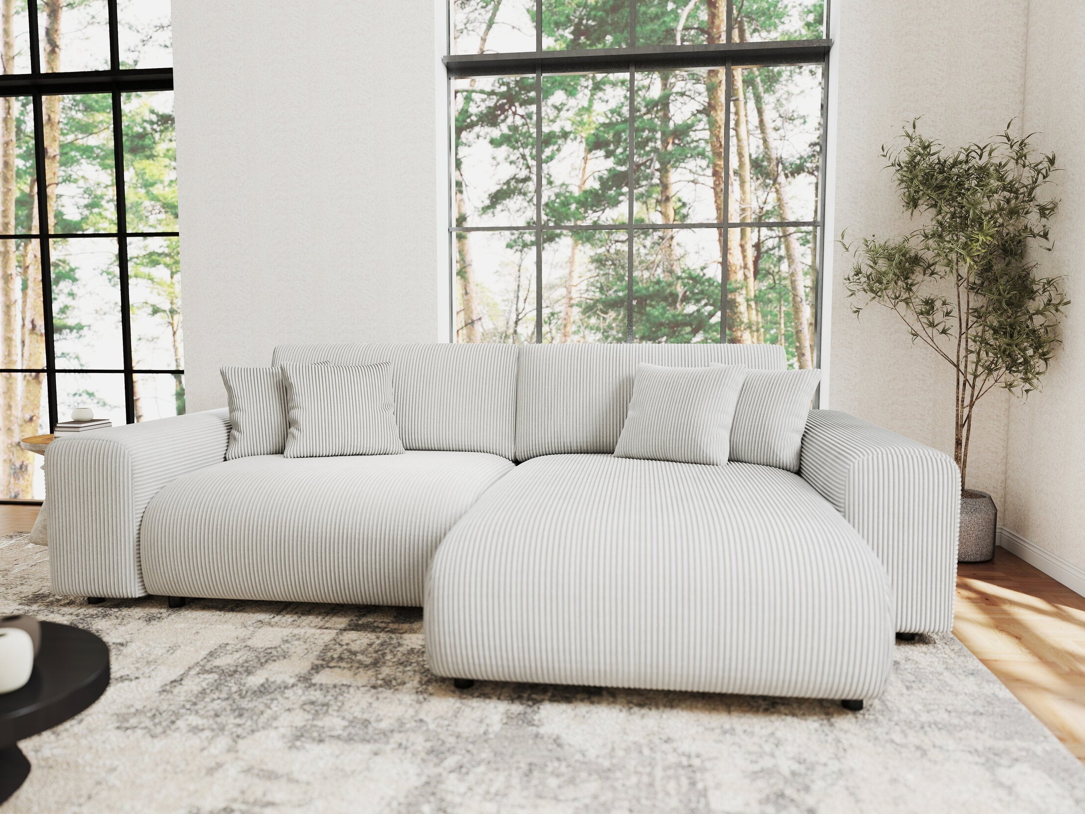 Colțar extensibil dumonde cu ladă de depozitare si sezut confortabil din spuma HR, Sarina Zoom Gri 255x168 cm II