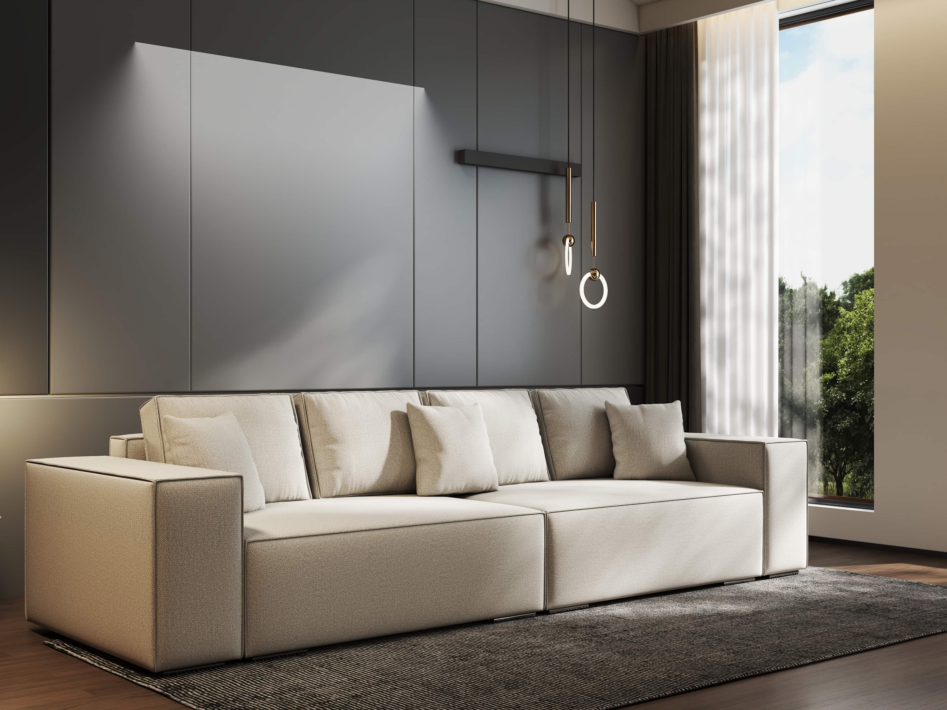 Canapea extensibilă dumonde cu ladă de depozitare si sezut confortabil din spuma HR, Dream Enjoy Bej 310x100 cm Fabrica