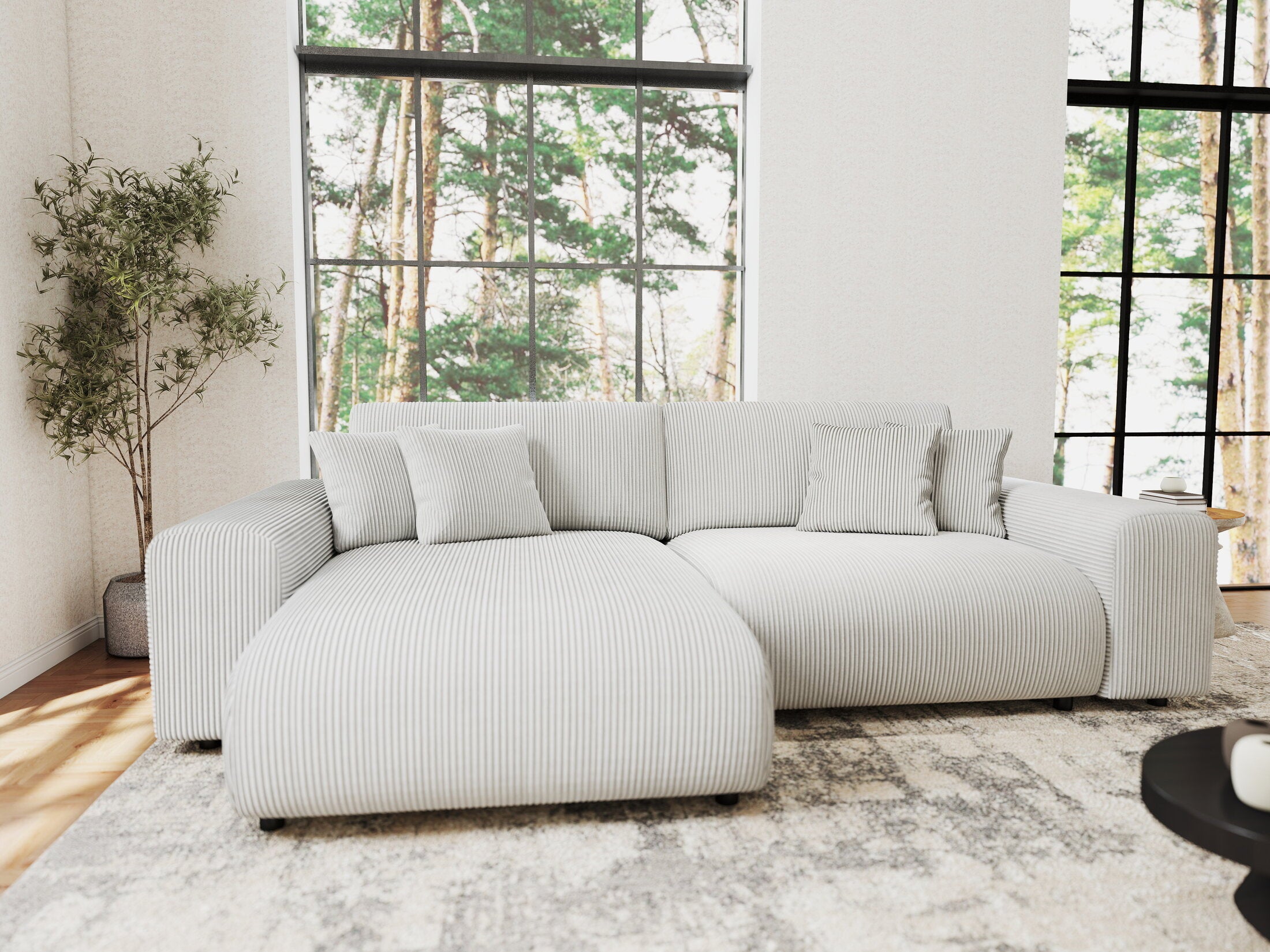 Colțar extensibil dumonde cu ladă de depozitare si sezut confortabil din spuma HR, Sarina Zoom Gri 255x168 cm