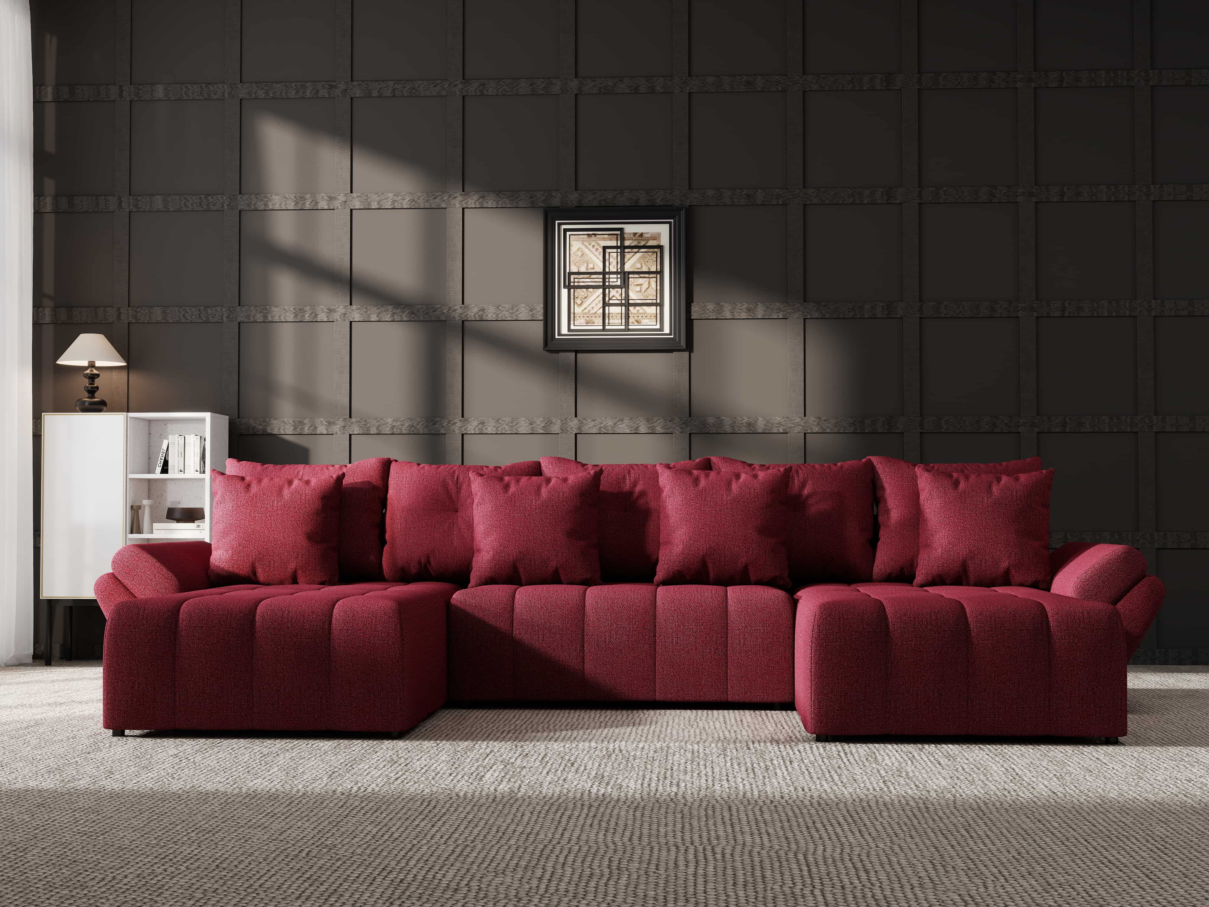 Colțar extensibil dumonde cu ladă de depozitare si sezut confortabil din spuma HR, Berlin U Enjoy Rosu 380x180 cm Fabrica