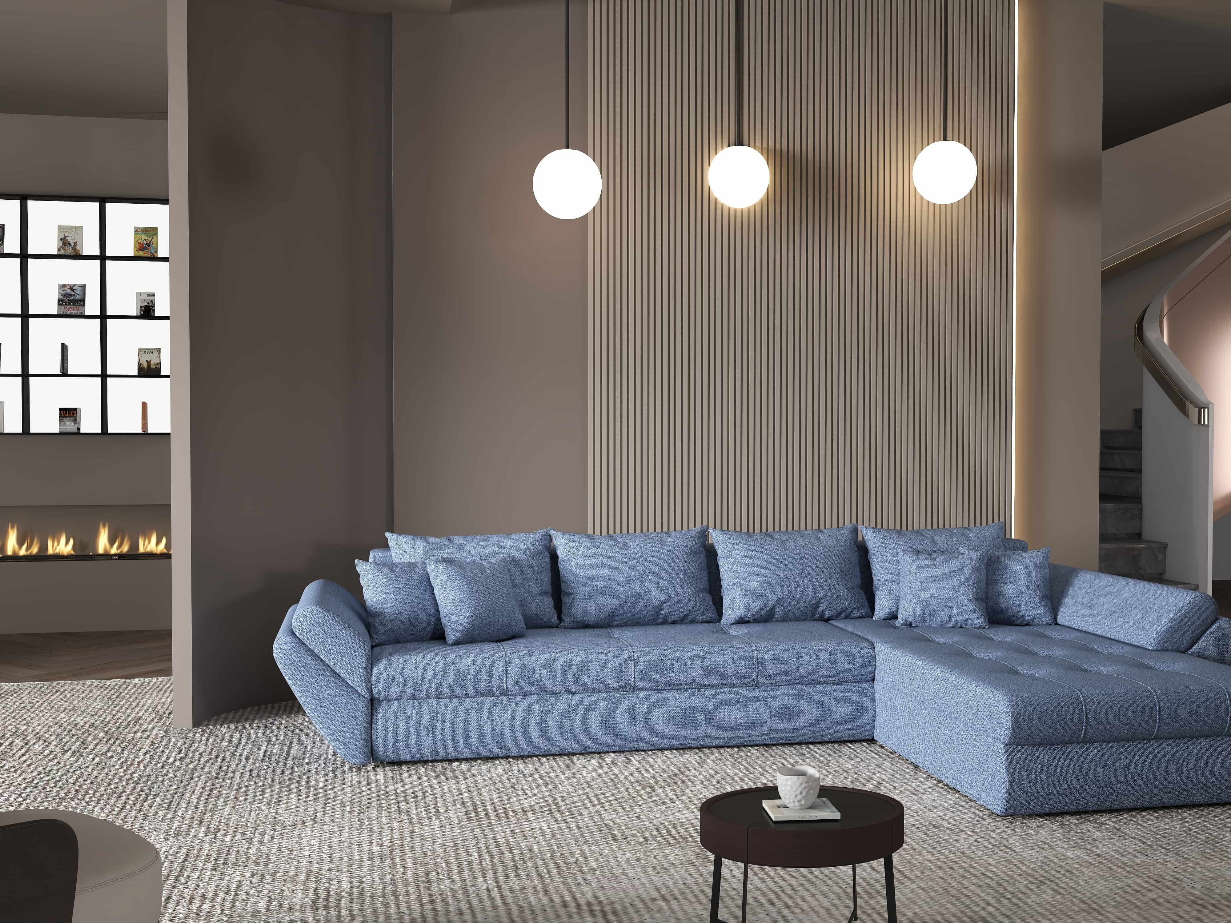 Colțar extensibil dumonde cu ladă de depozitare si sezut confortabil din spuma HR, Loana XL Enjoy Albastru II 335x185 cm Fabrica