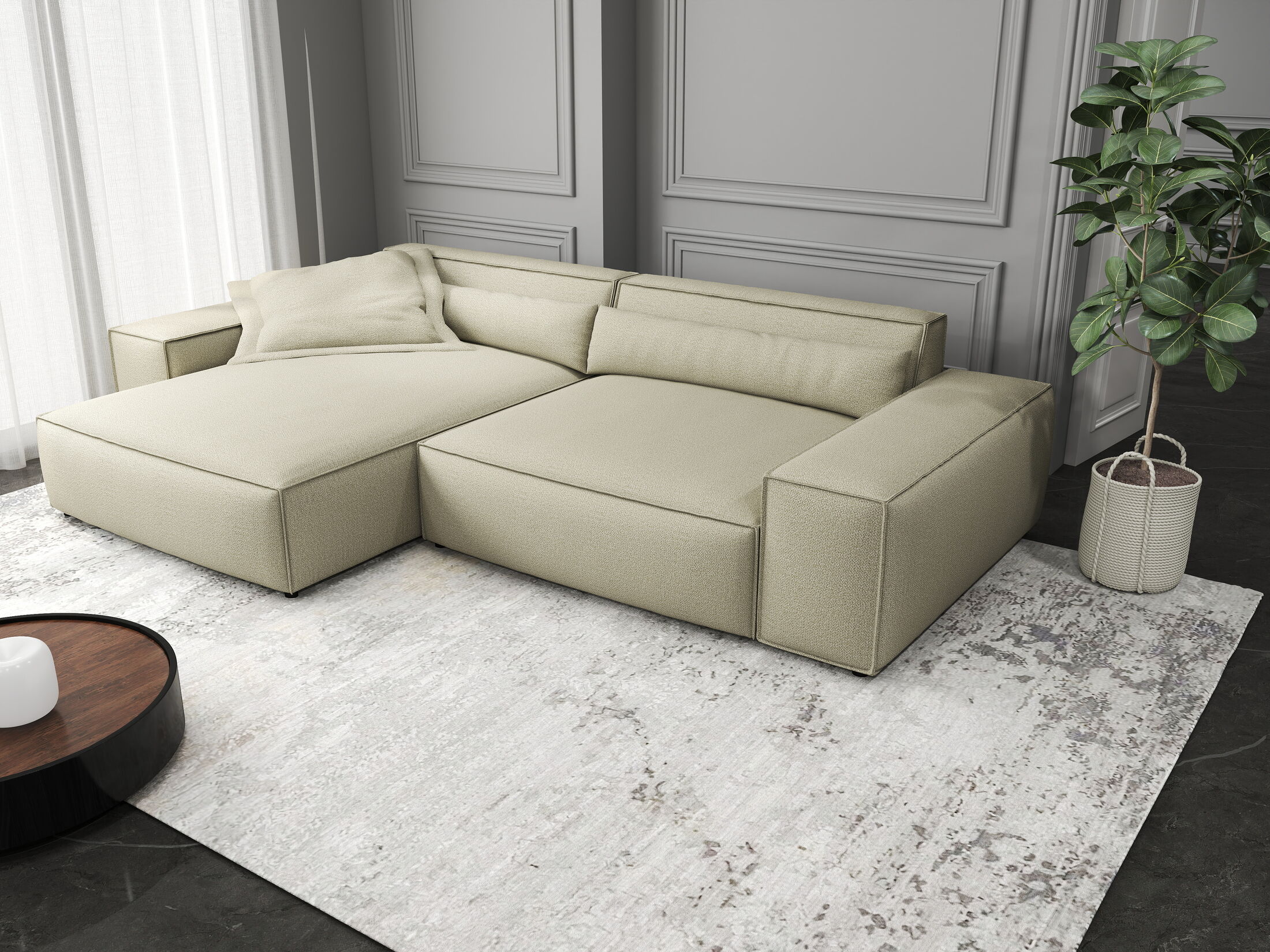 Colțar dumonde cu șezut confortabil din spumă HR, Marvelo Enjoy Bej 264x175 cm