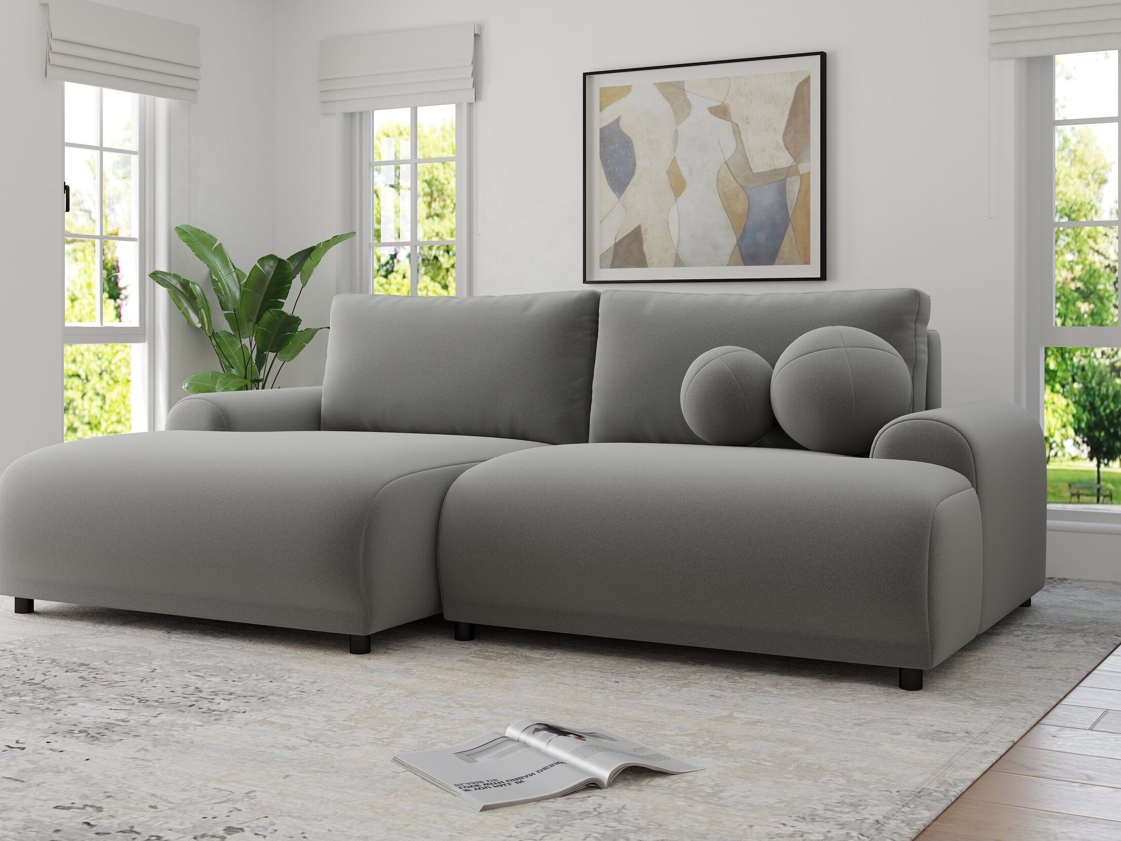 Colțar extensibil dumonde cu ladă de depozitare și șezut confortabil din spumă HR, Carlo Royal Gri 240x145 cm