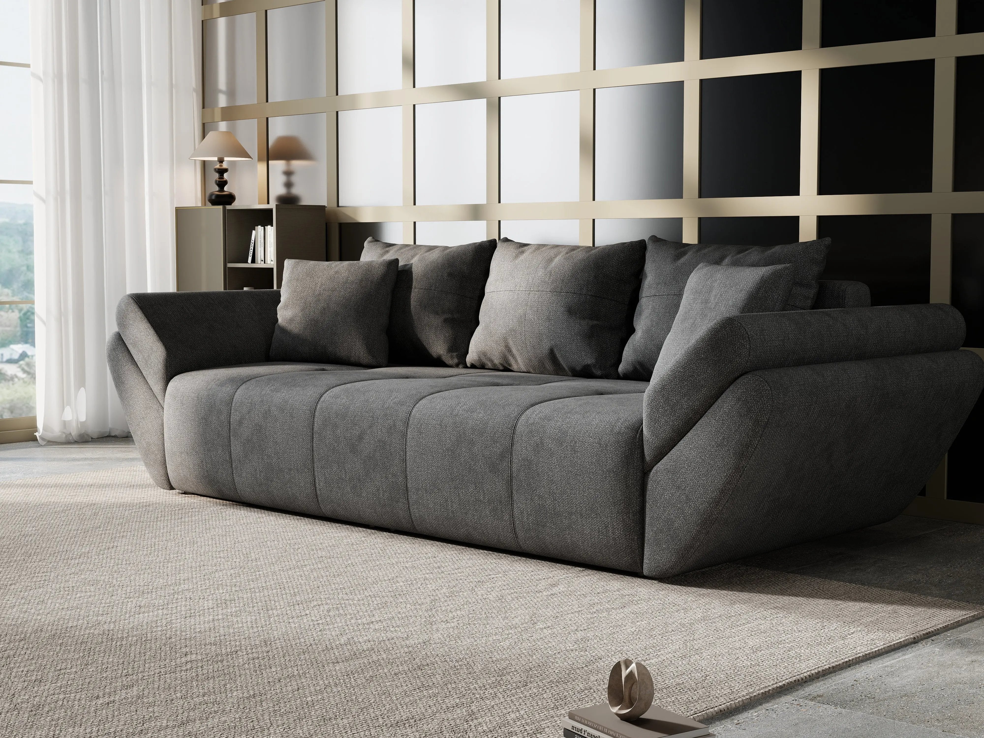 Canapea extensibilă dumonde cu ladă de depozitare si sezut confortabil din spuma HR, Berlin Enjoy Kaki 250x100 cm Fabrica