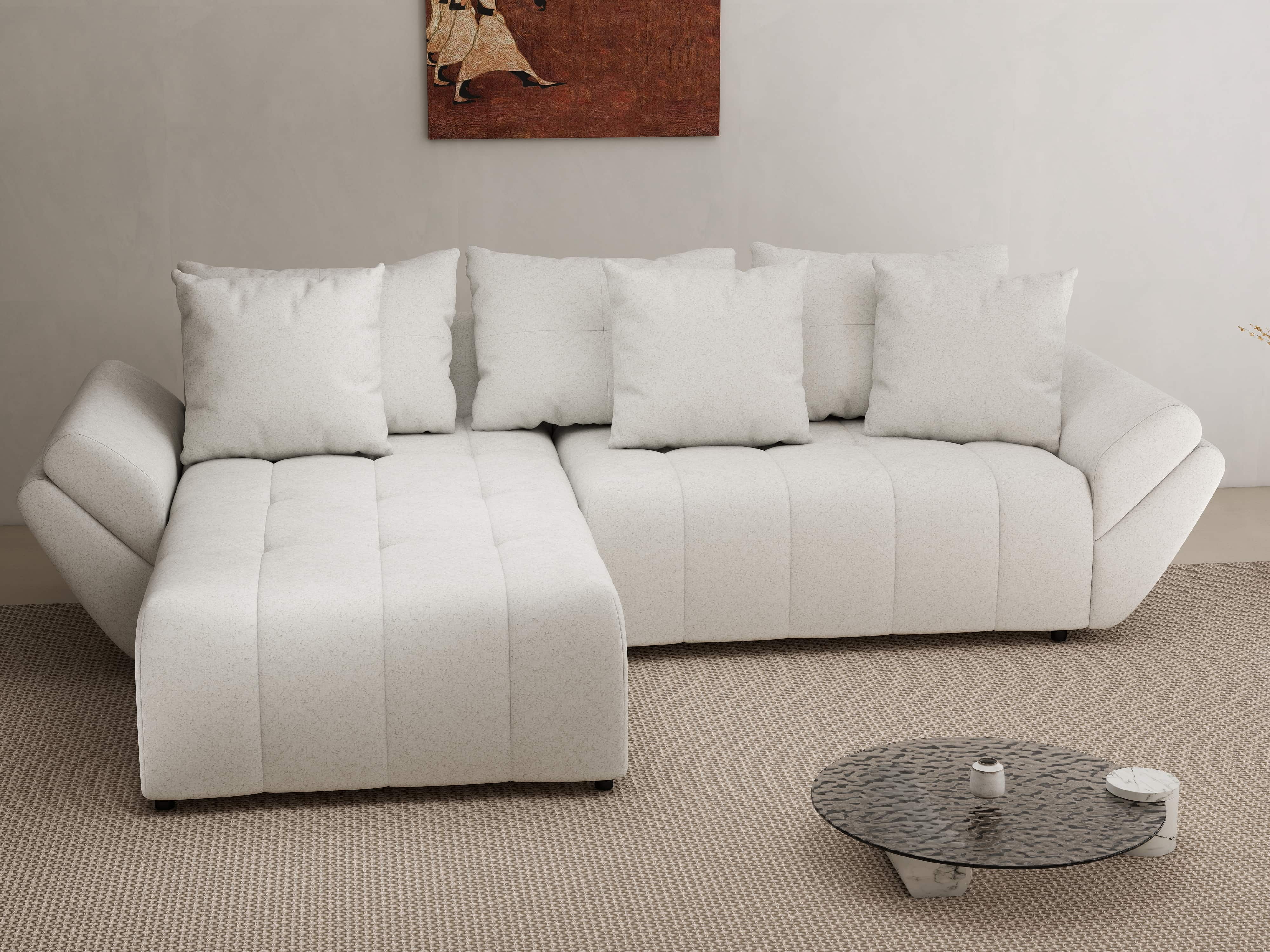 Colțar extensibil dumonde cu ladă de depozitare si sezut confortabil din spuma HR, Berlin Euphoria Ivory 280x185 cm Fabrica