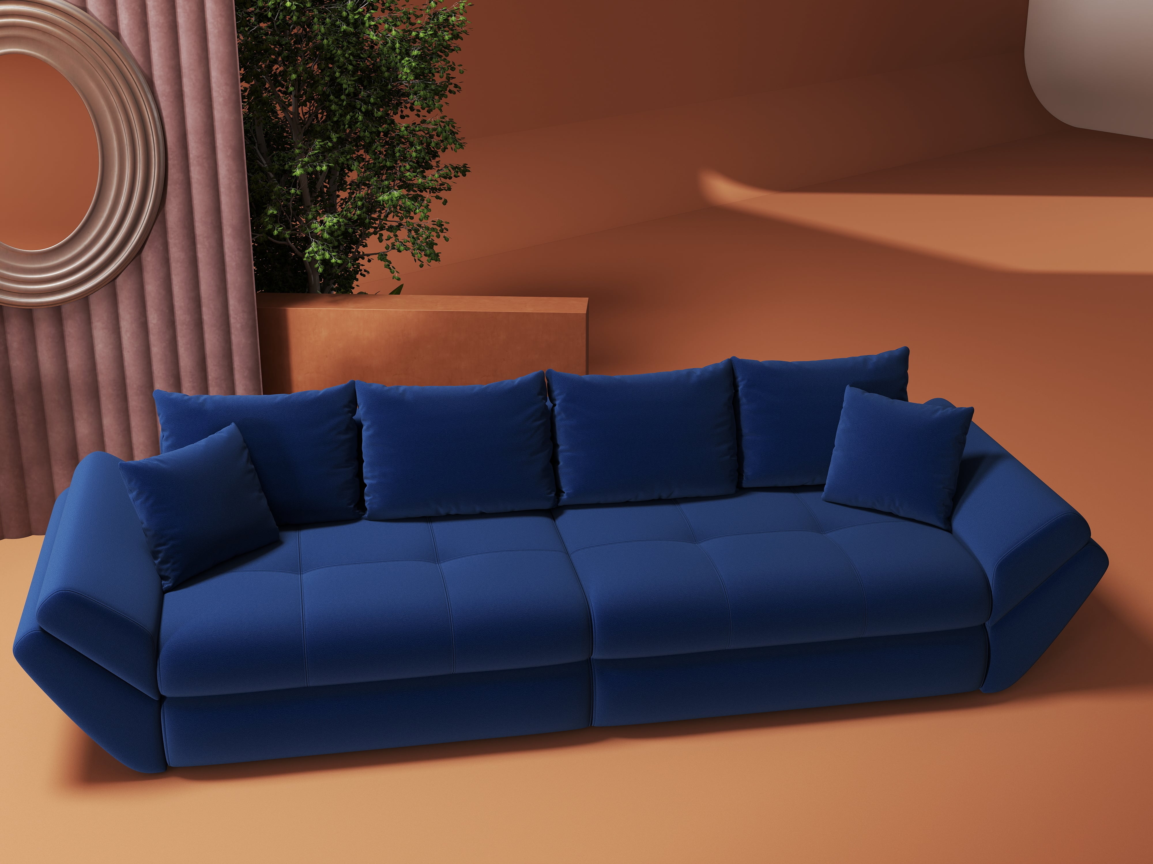 Canapea extensibilă dumonde cu ladă de depozitare si sezut confortabil din spuma HR, Loana Royal Albastru 300x100 cm Fabrica