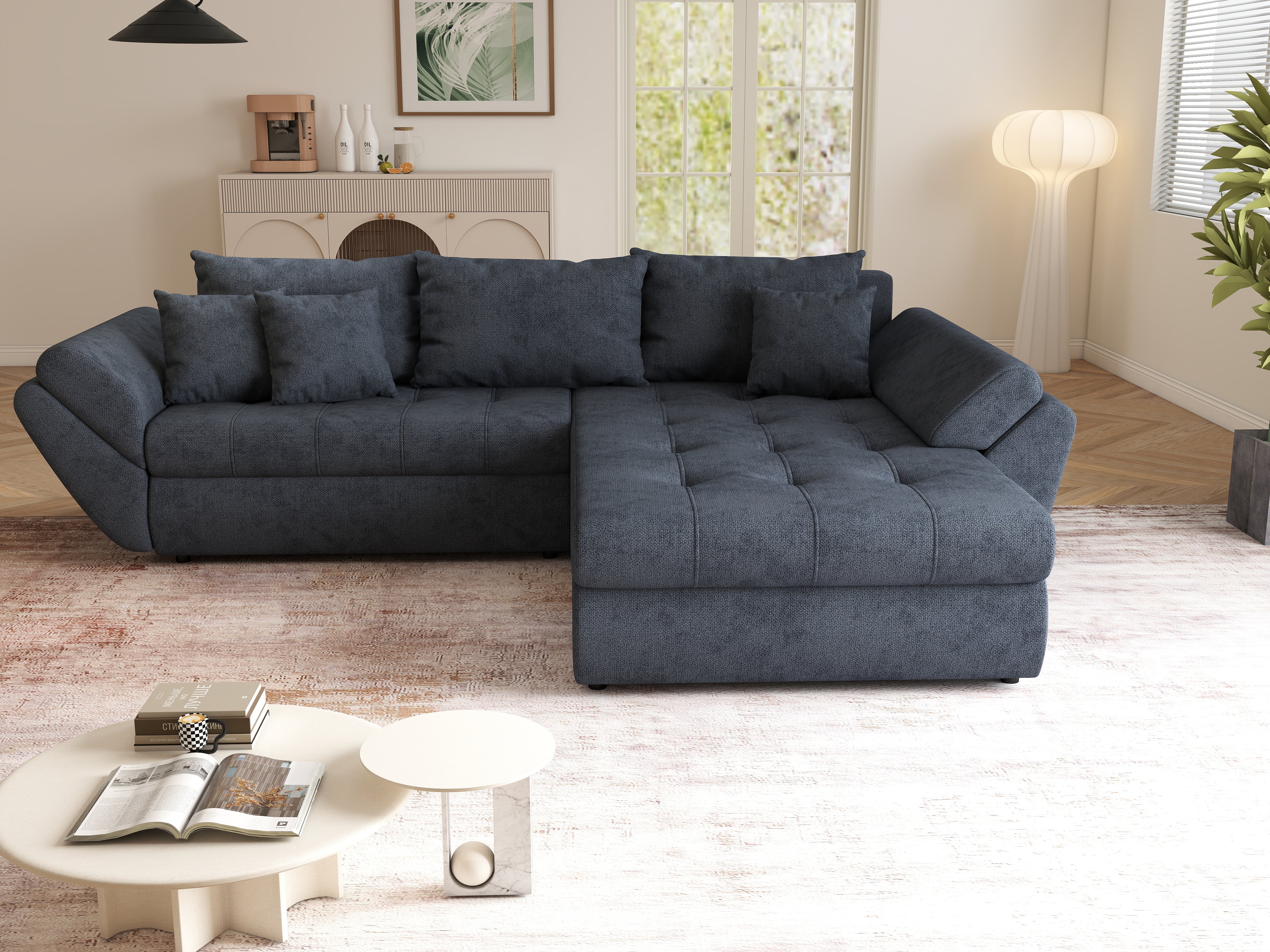 Colțar extensibil dumonde cu ladă de depozitare si sezut confortabil din spuma HR, Loana Enjoy Antracit II 270x185 cm Fabrica