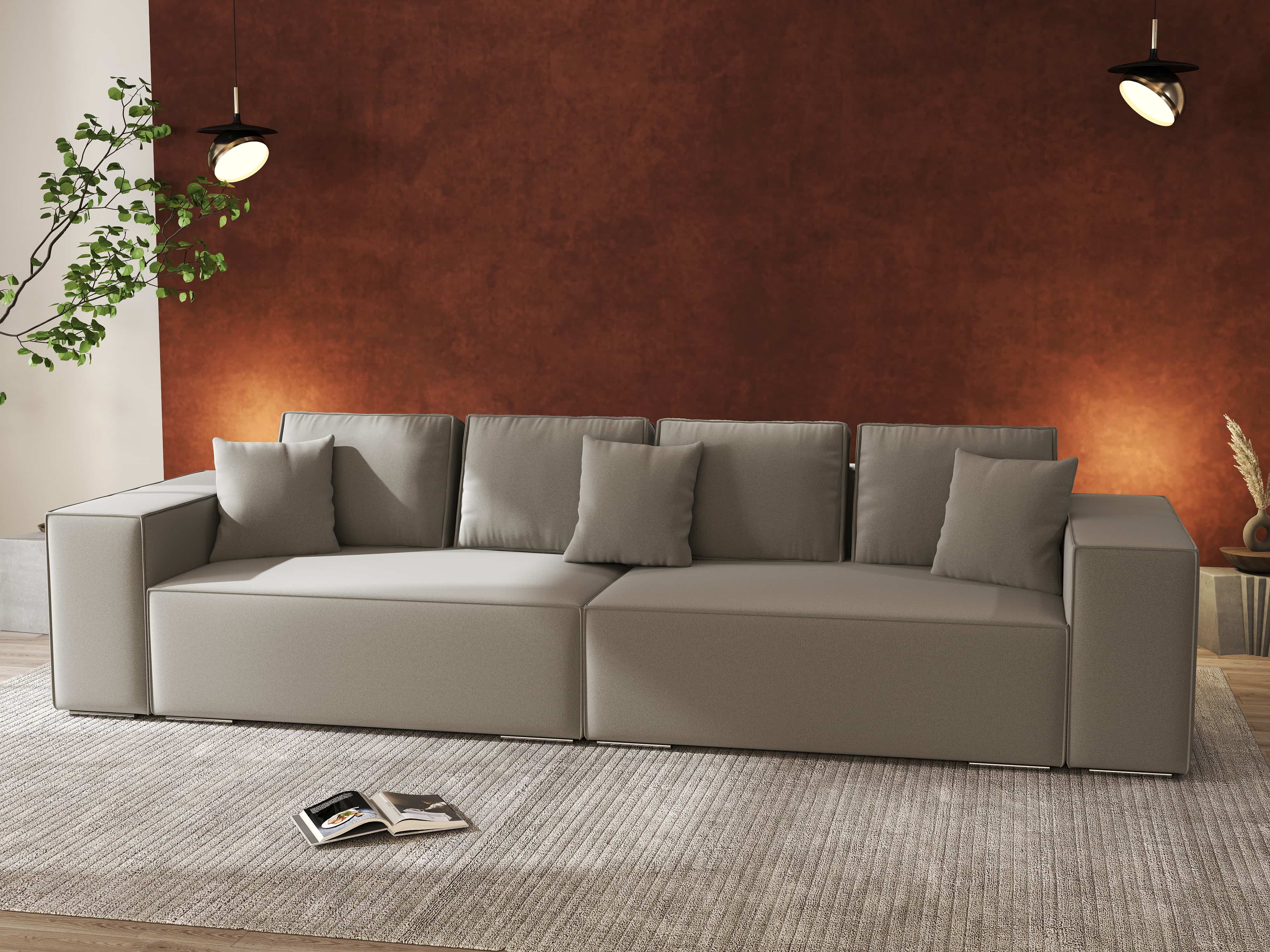 Canapea extensibilă dumonde cu ladă de depozitare si sezut confortabil din spuma HR, Dream Royal Gri 310x100 cm Fabrica