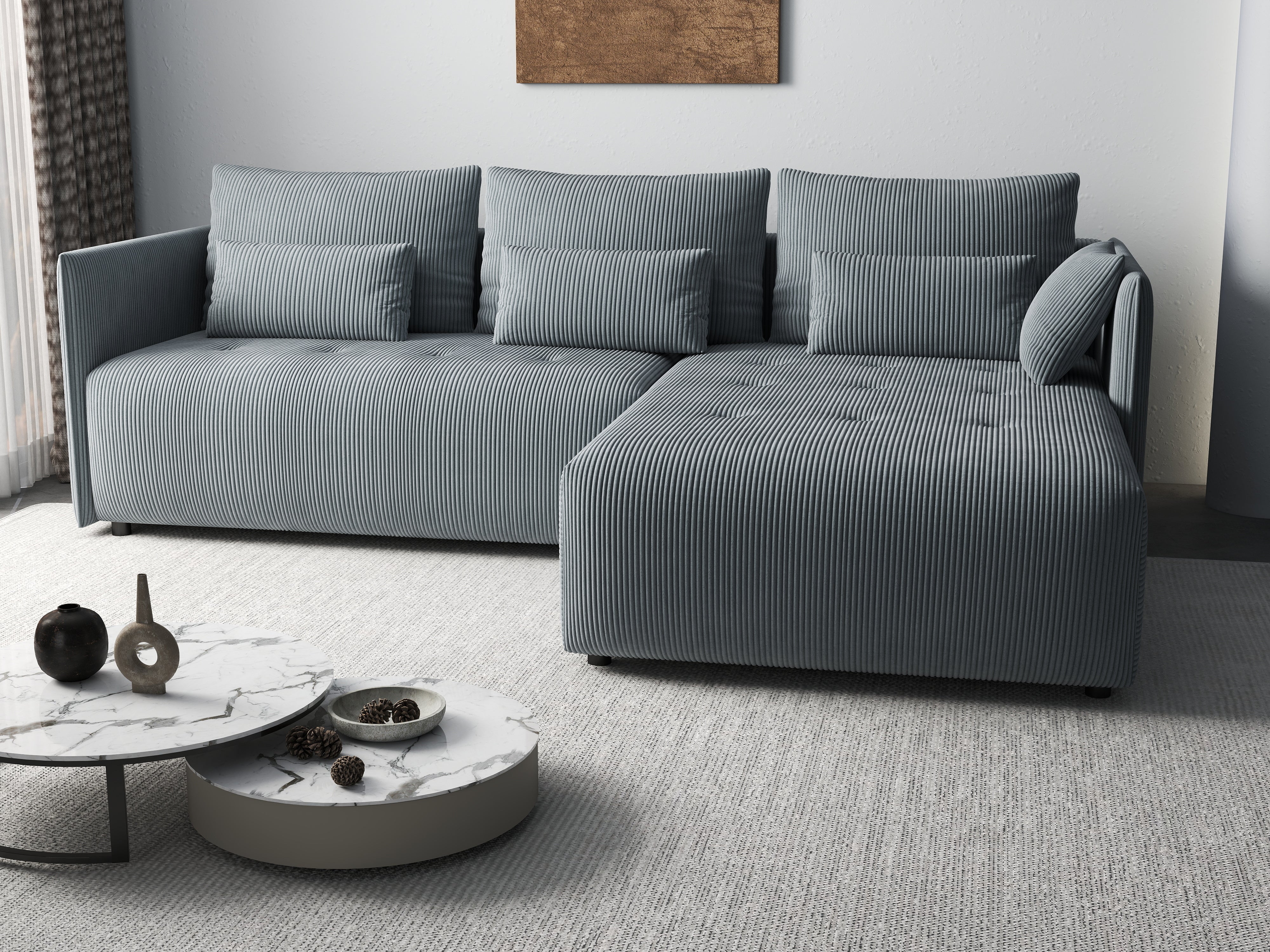 Colțar extensibil dumonde cu ladă de depozitare si sezut confortabil din spuma HR, Malta Zoom Grey II 235x185 cm Fabrica