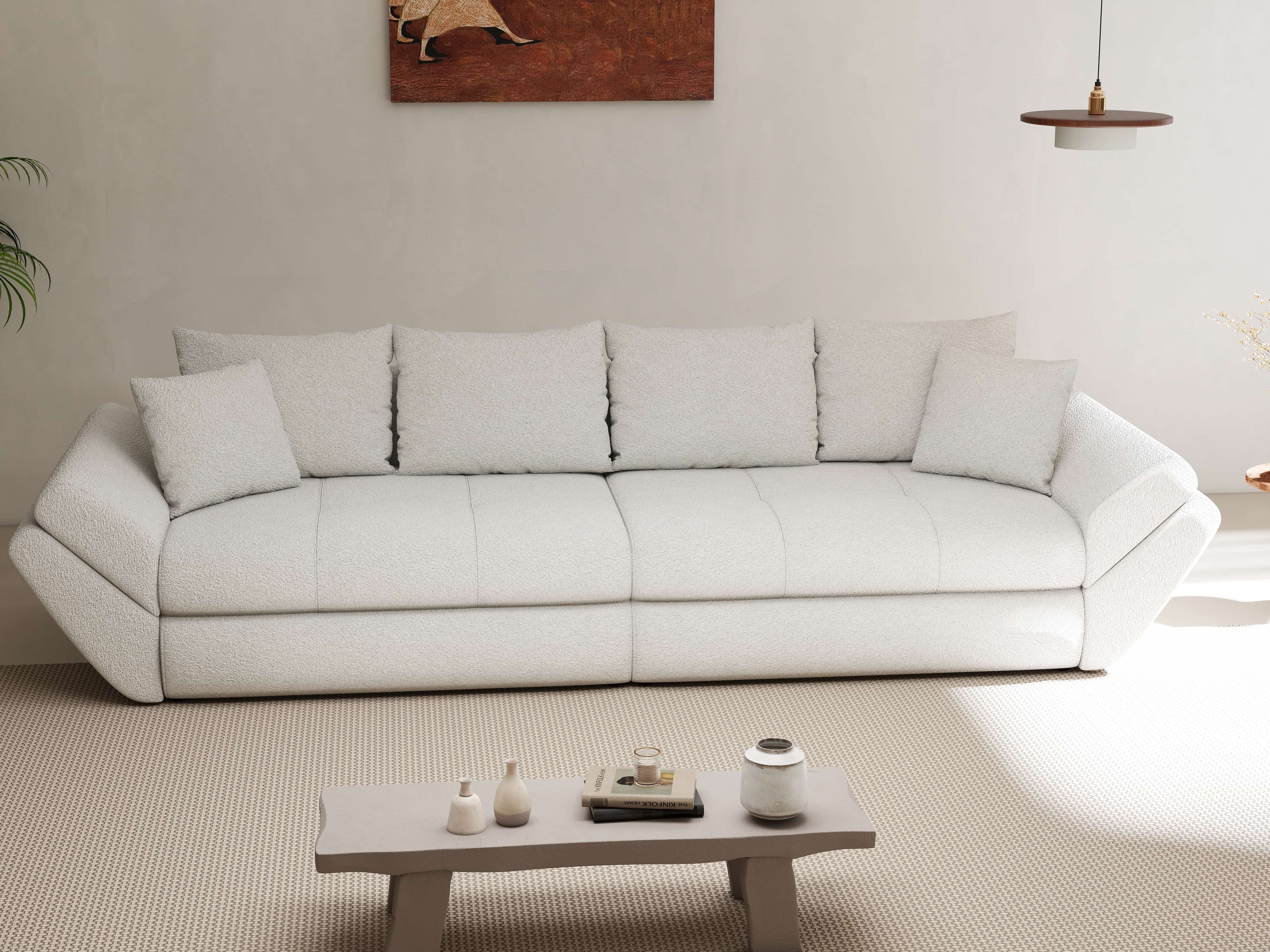Canapea extensibilă dumonde cu ladă de depozitare si sezut confortabil din spuma HR, Loana Euphoria Ivory 300x100 cm Fabrica