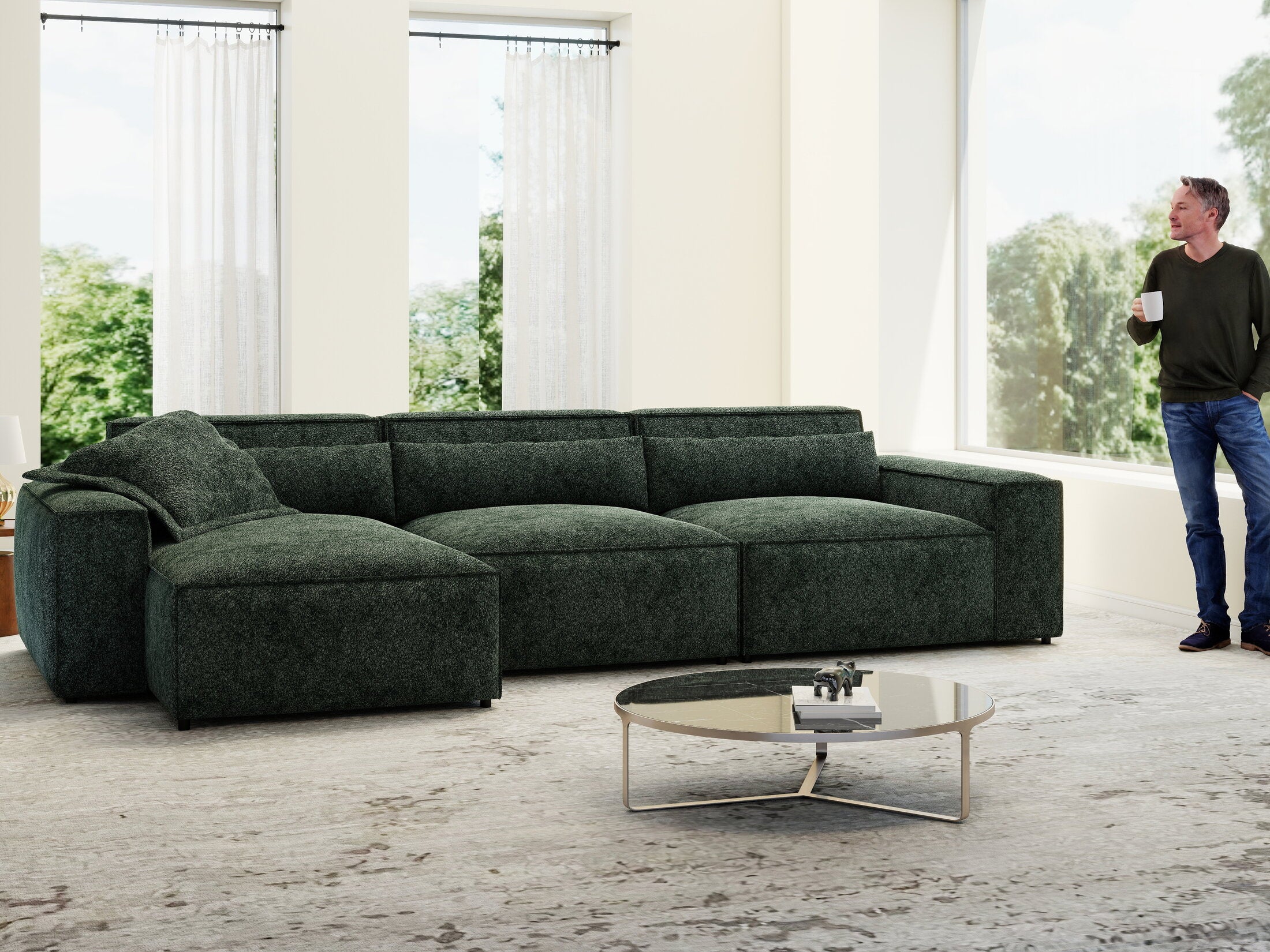 Colțar dumonde cu sezut confortabil din spuma HR, Marvelo XL Euphoria Verde 366x175 cm