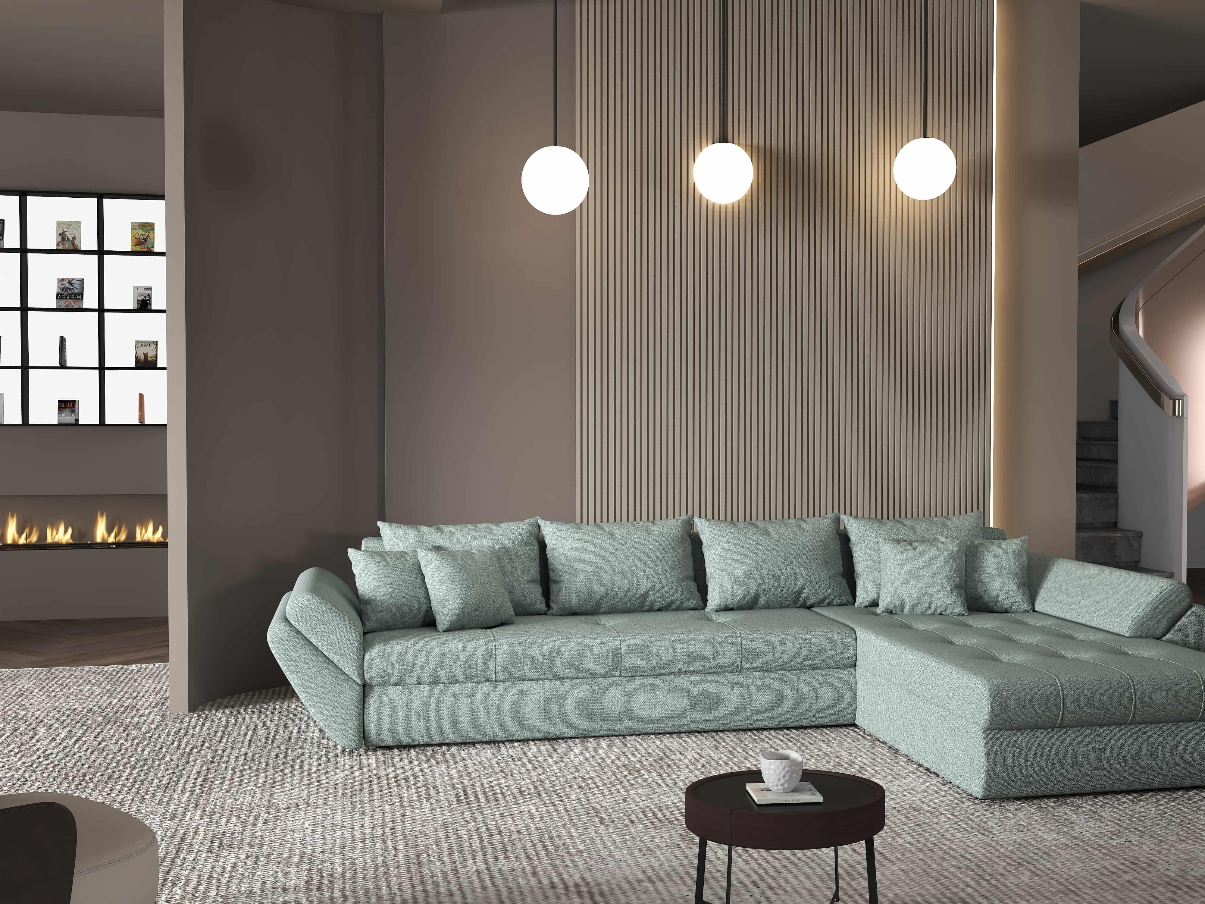 Colțar extensibil dumonde cu ladă de depozitare si sezut confortabil din spuma HR, Loana XL Enjoy Mint II 335x185 cm Fabrica