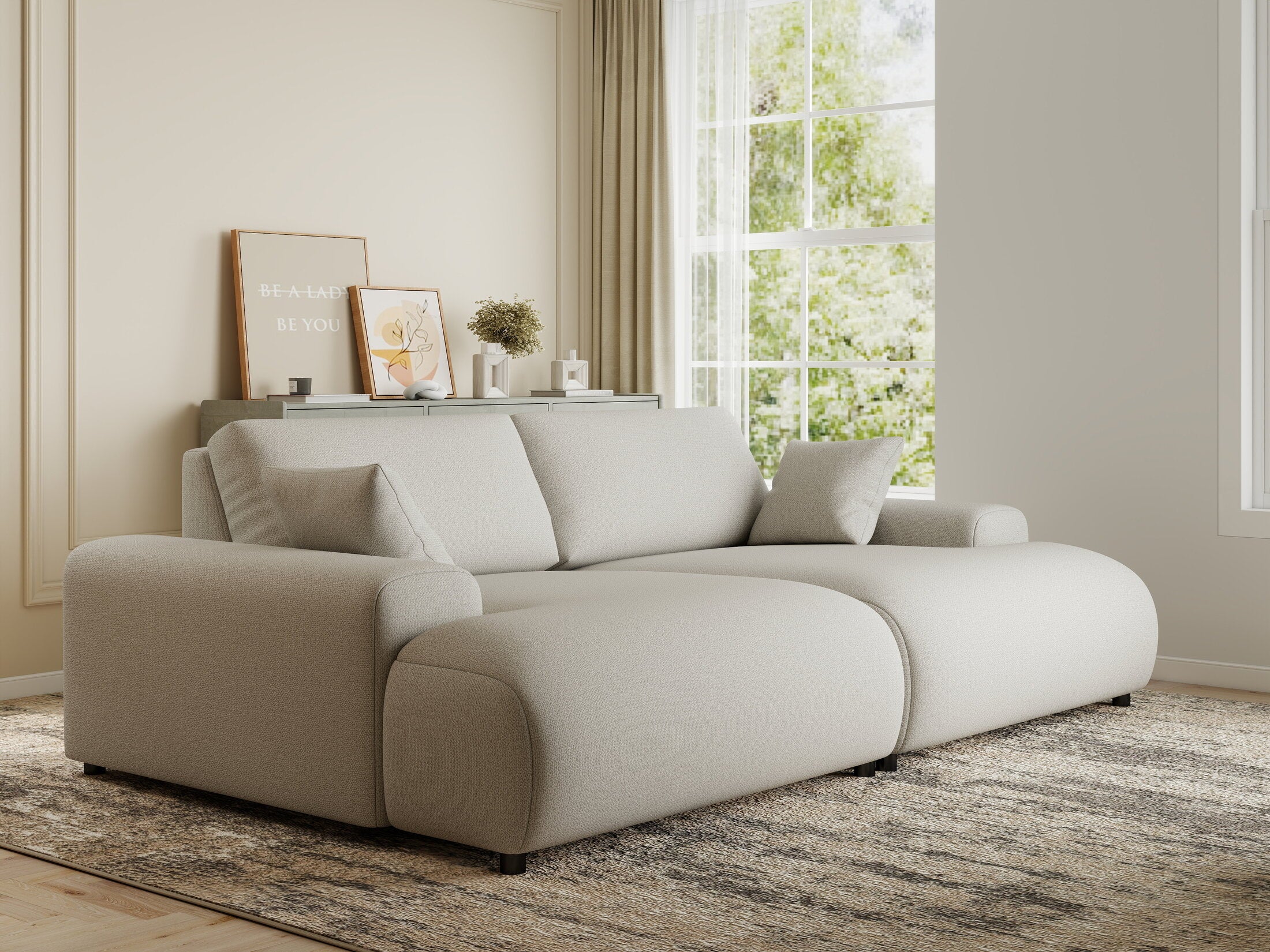 Canapea dumonde cu sezut confortabil din spuma HR, Hudson Enjoy Bej 237x144 cm