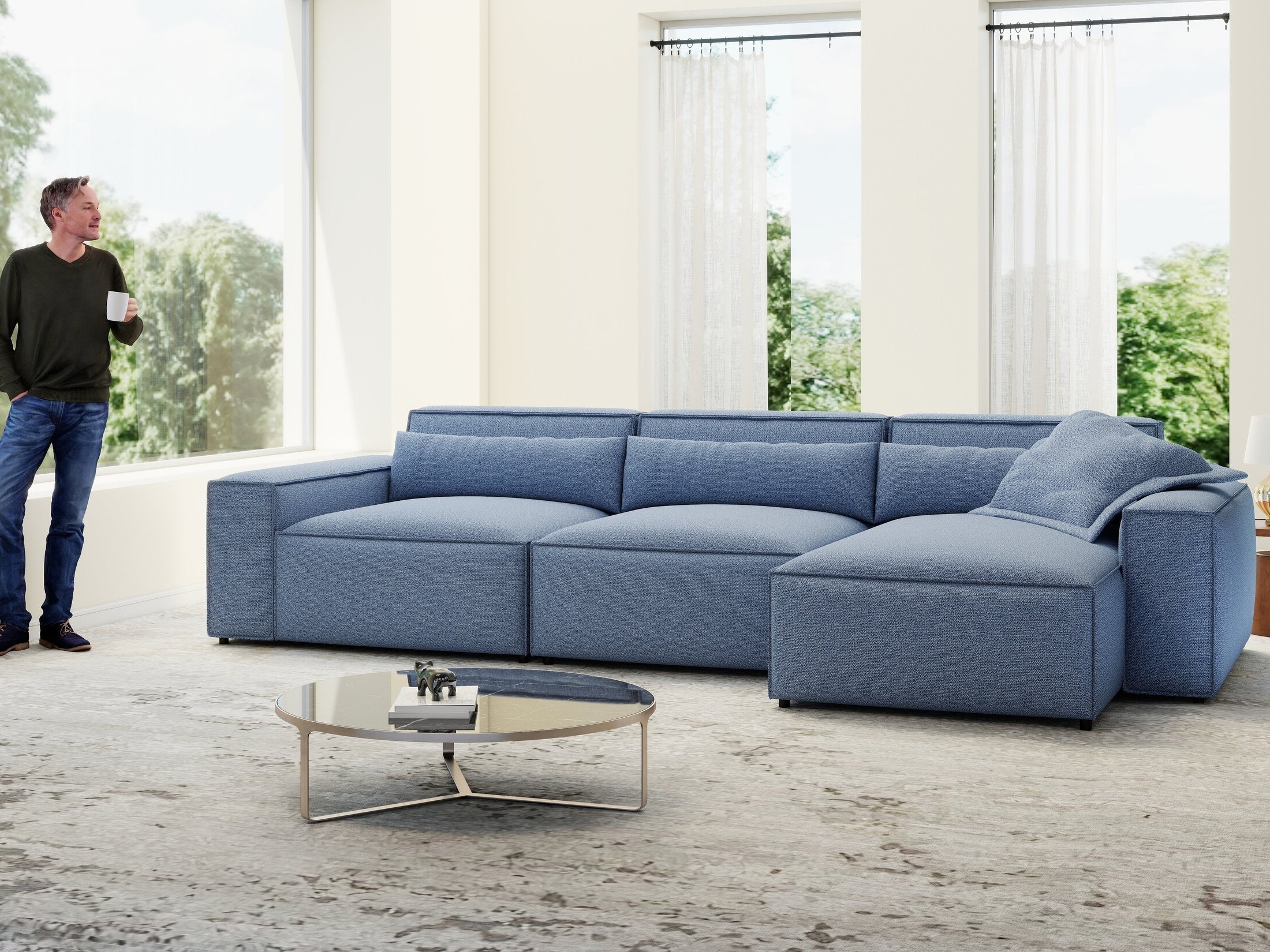 Colțar dumonde cu sezut confortabil din spuma HR, Marvelo XL Enjoy Albastru 366x175 cm II