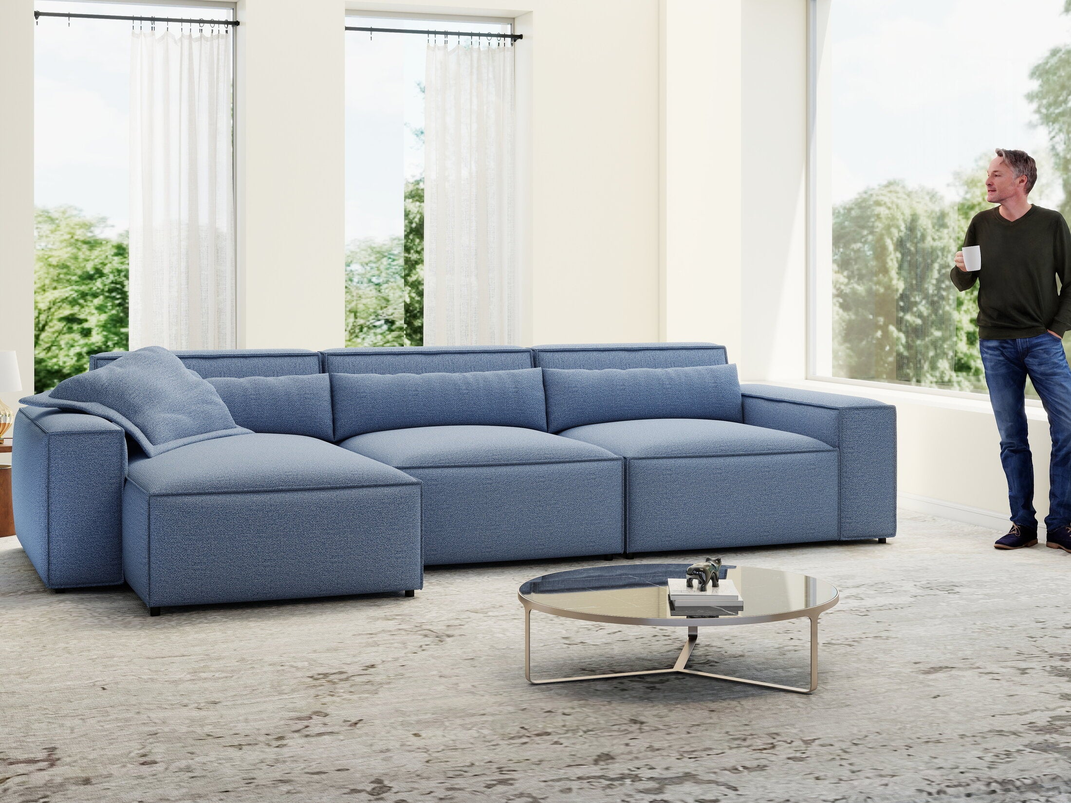 Colțar dumonde cu sezut confortabil din spuma HR, Marvelo XL Enjoy Albastru 366x175 cm