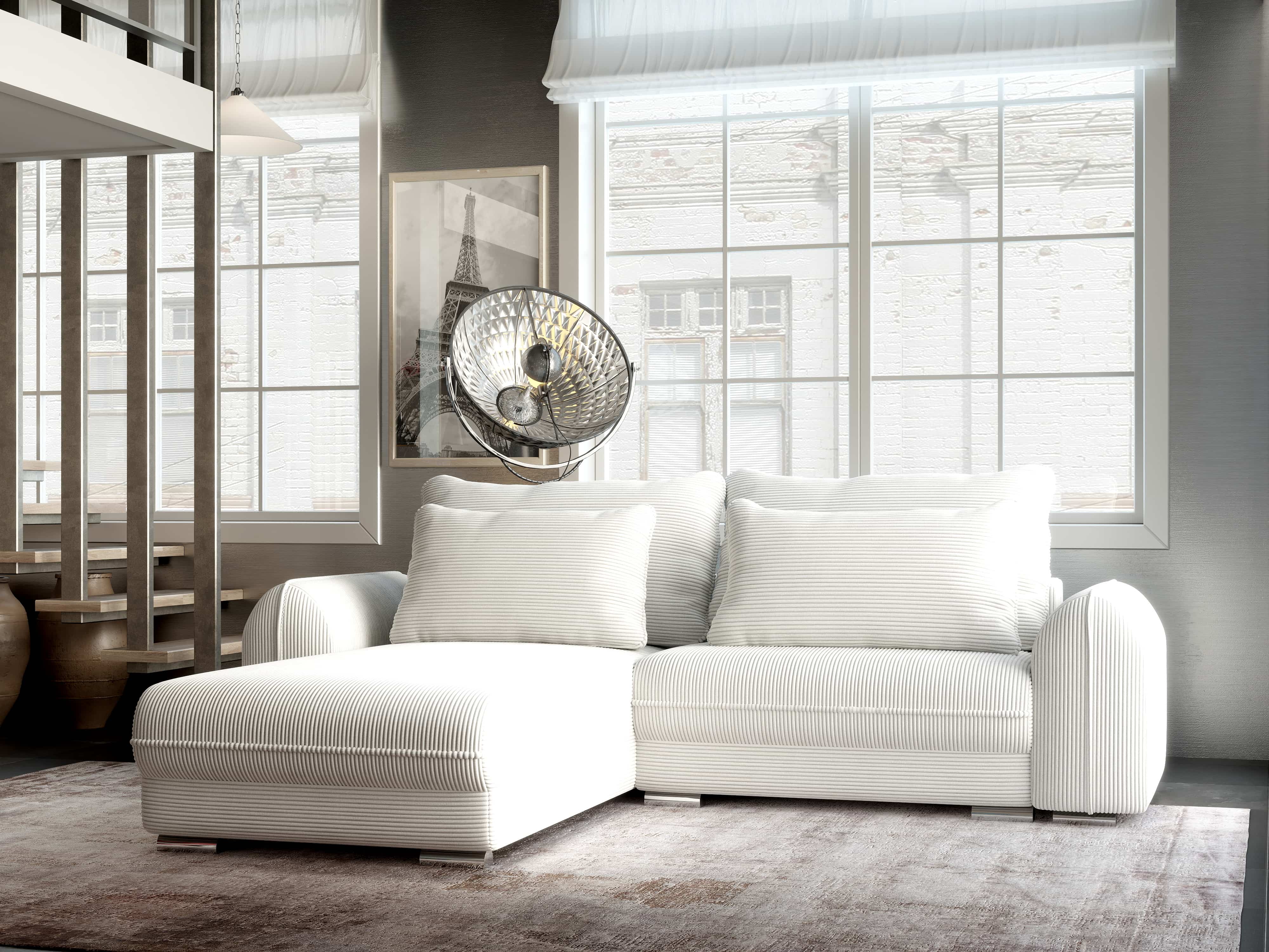 Colțar extensibil dumonde cu ladă de depozitare si sezut confortabil din spuma HR, Denver Zoom Crem 275x185 cm Fabrica