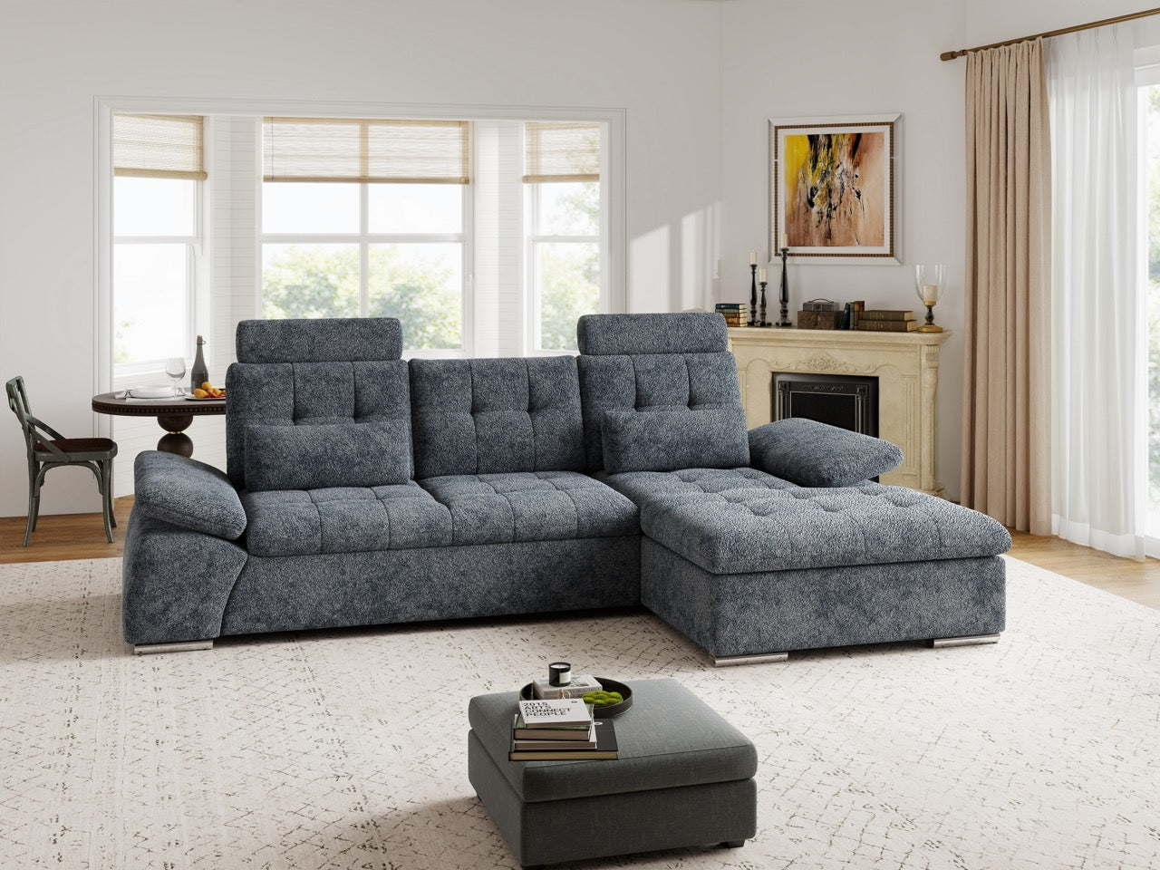 Colțar extensibil dumonde cu ladă de depozitare și șezut confortabil din spumă HR, Merkur Euphoria Gri Grafit 270x168 cm II