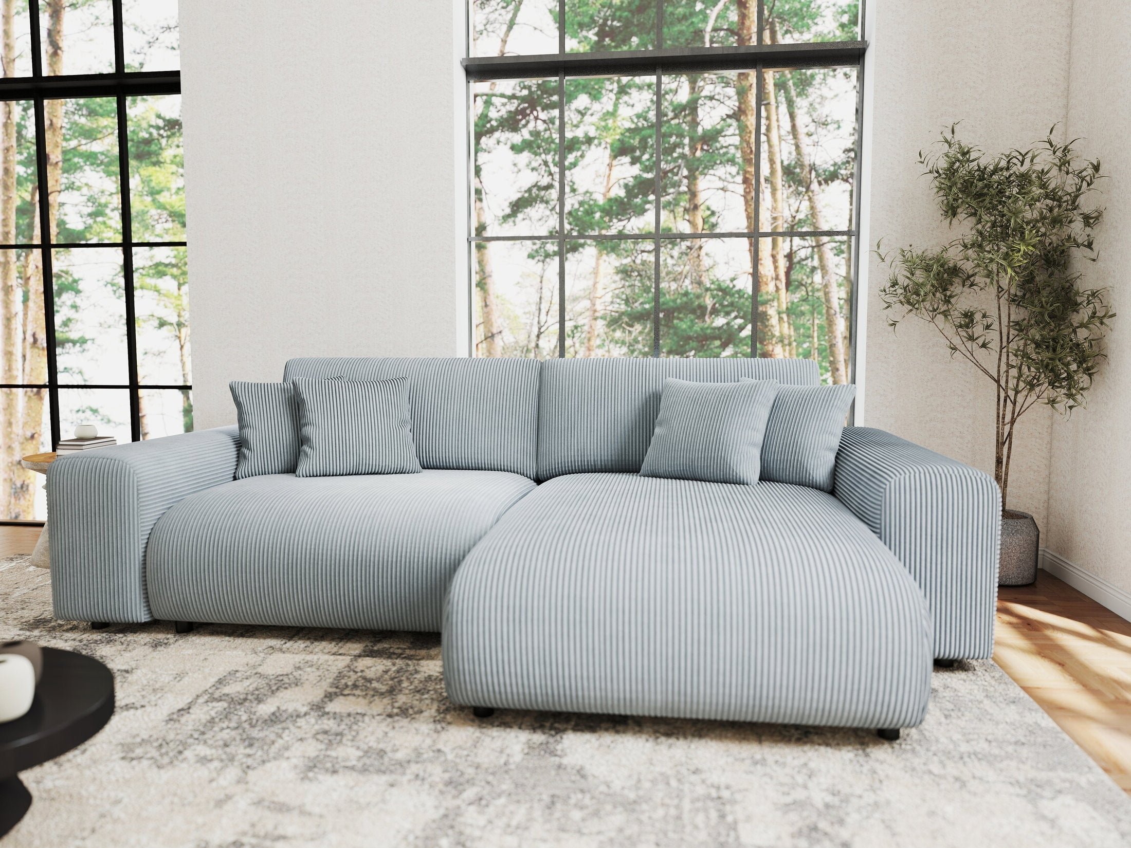 Colțar extensibil dumonde cu ladă de depozitare si sezut confortabil din spuma HR, Sarina Zoom Gri Mint 255x168 cm II