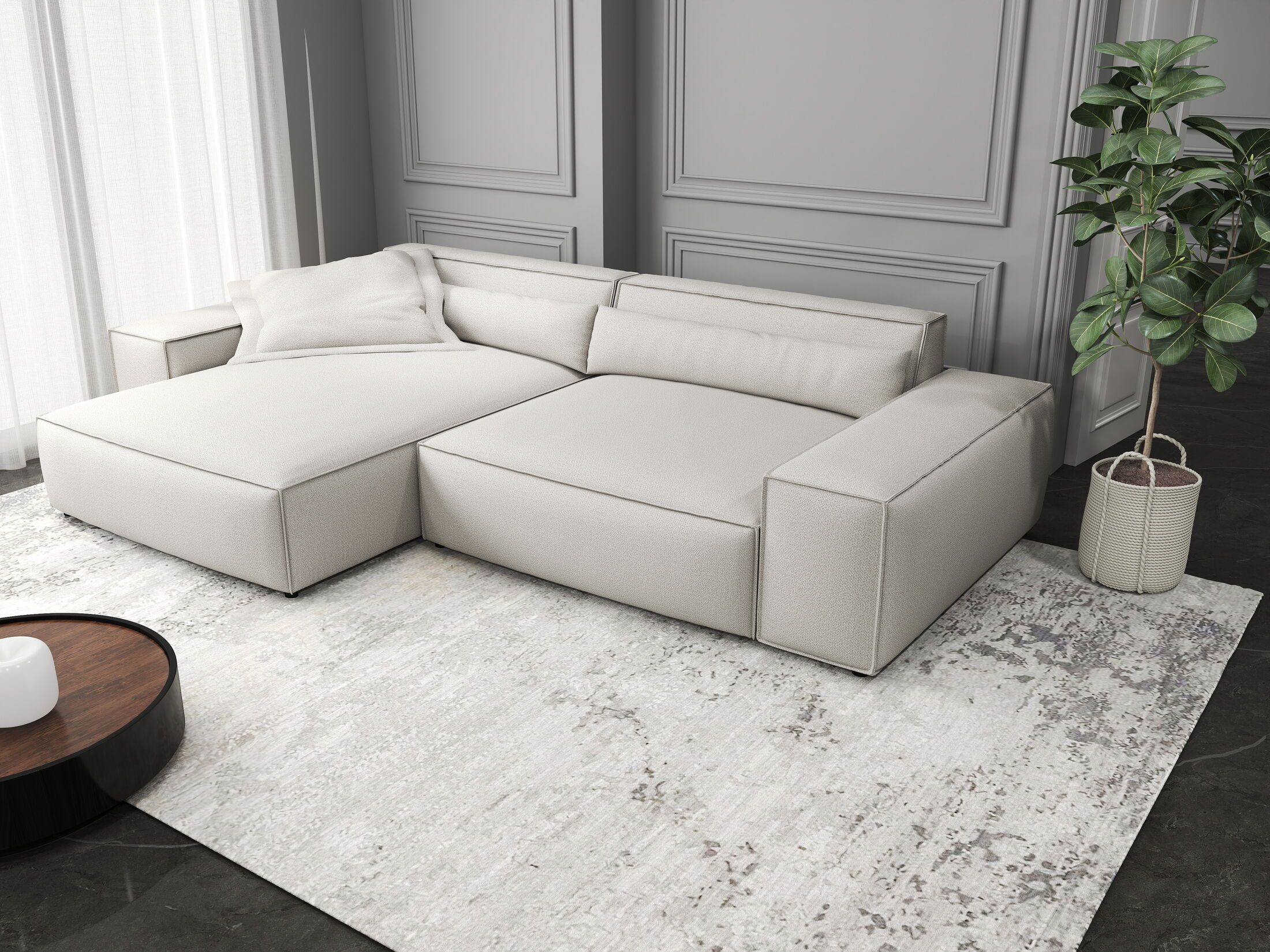 Colțar dumonde cu șezut confortabil din spumă HR, Marvelo Enjoy Bej 264x175 cm