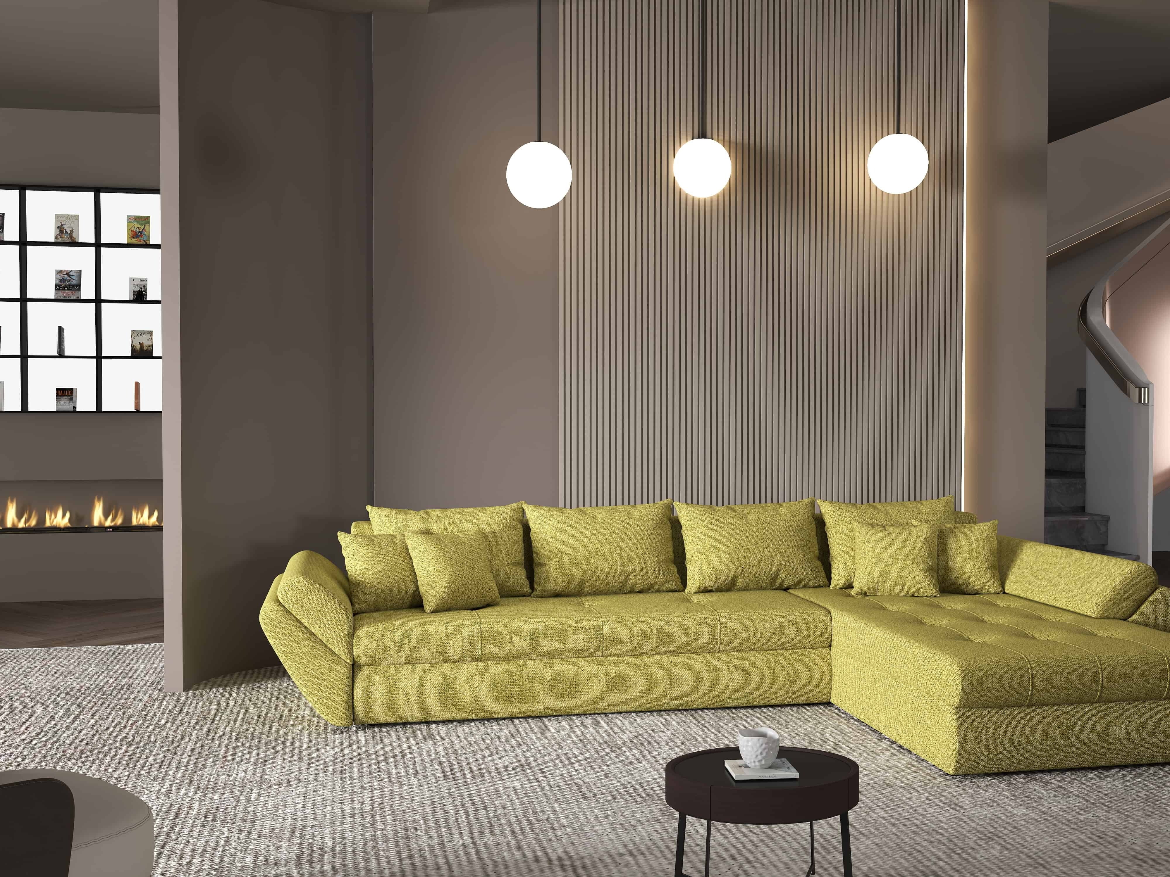 Colțar extensibil dumonde cu ladă de depozitare si sezut confortabil din spuma HR, Loana XL Enjoy Verde II 335x185 cm Fabrica