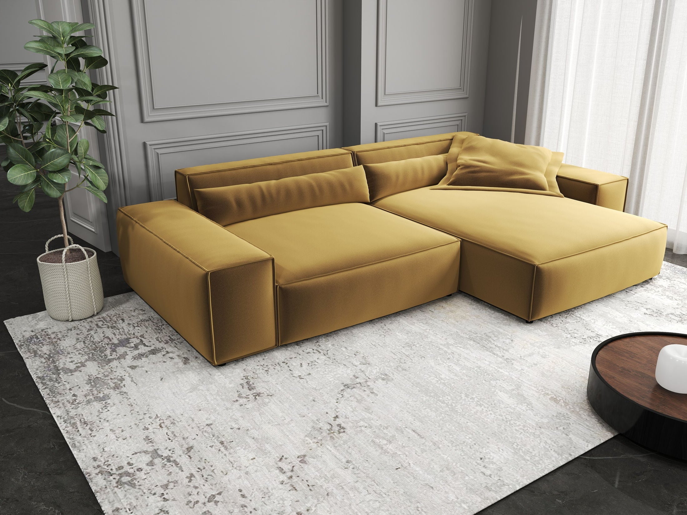 Colțar dumonde cu șezut confortabil din spumă HR, Marvelo Royal Mustar 264x175 cm II