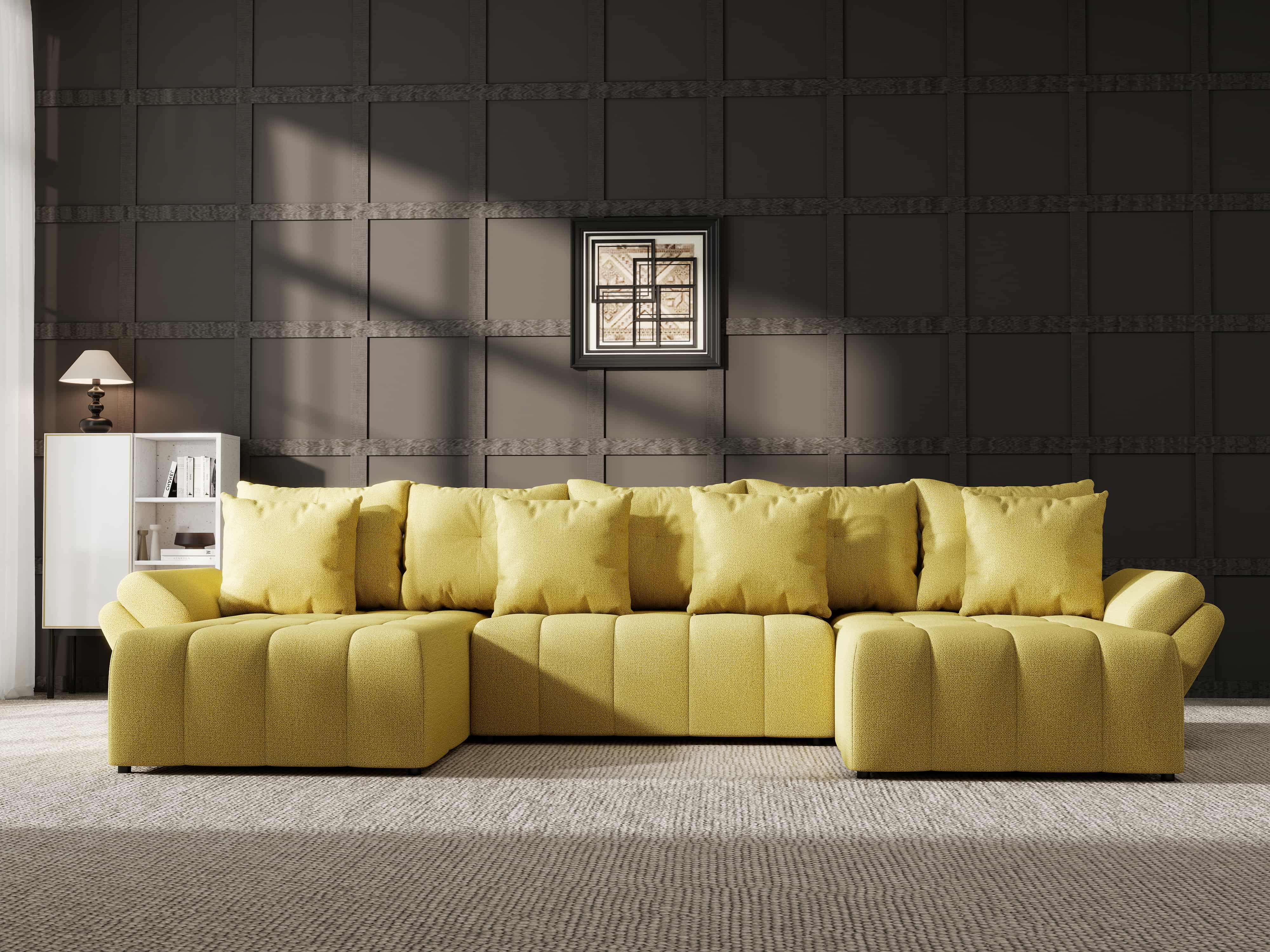 Colțar extensibil dumonde cu ladă de depozitare si sezut confortabil din spuma HR, Berlin U Enjoy Melon 380x180 cm Fabrica