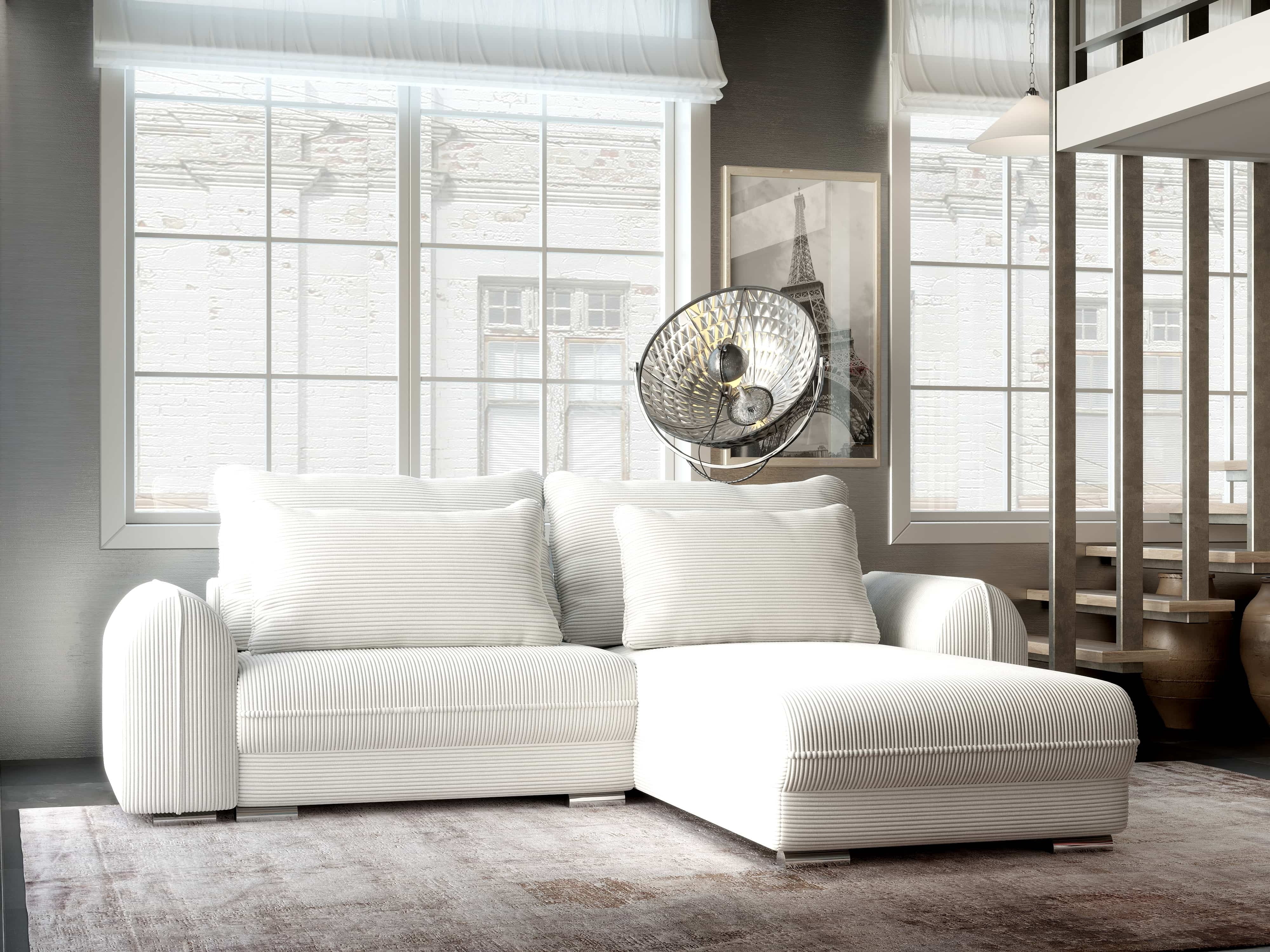 Colțar extensibil dumonde cu ladă de depozitare si sezut confortabil din spuma HR, Denver Zoom Crem 275x185 cm II Fabrica