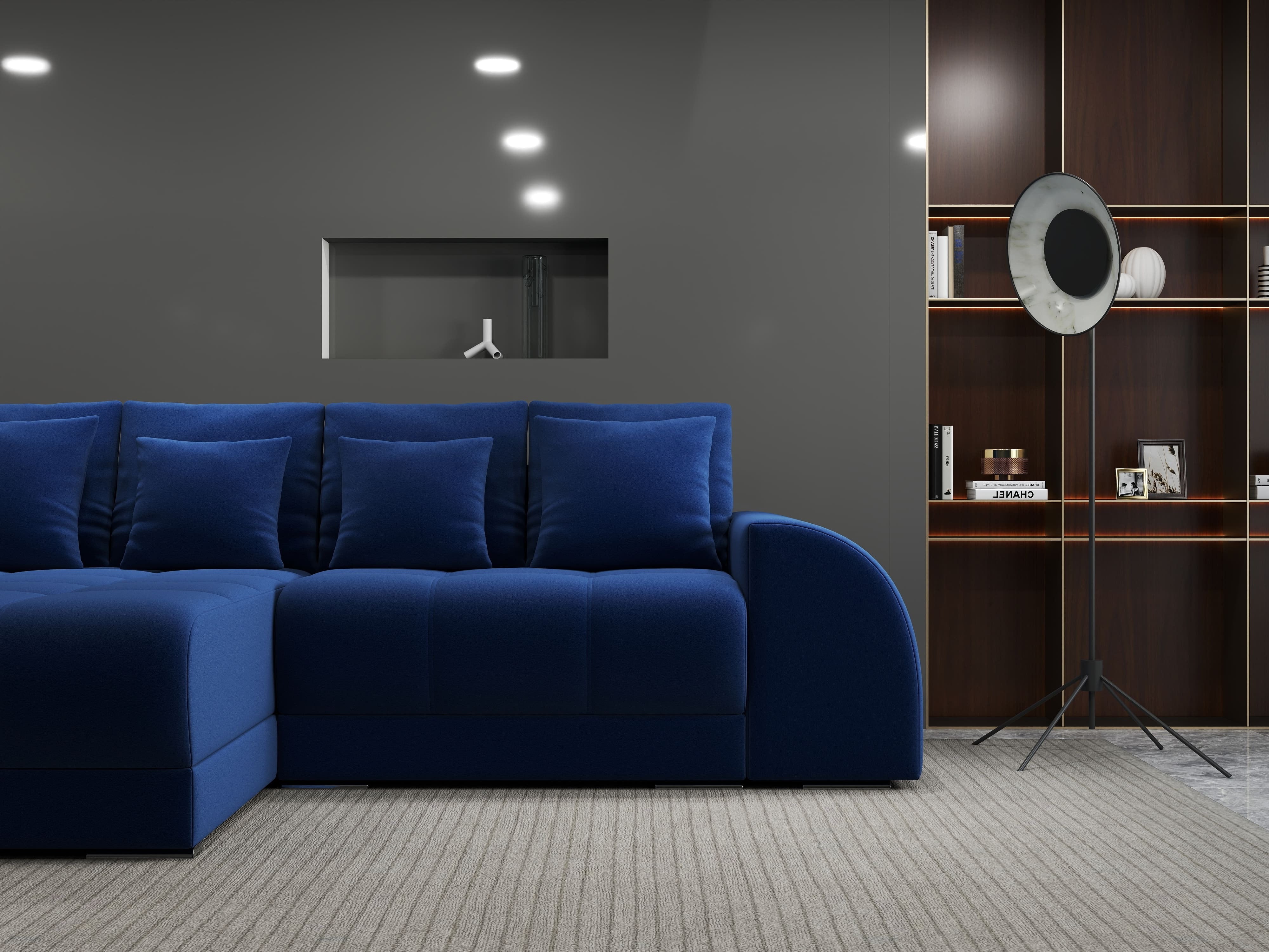 Colțar extensibil dumonde cu ladă de depozitare si sezut confortabil din spuma HR, Verona Royal Albastru 290x185 cm Fabrica