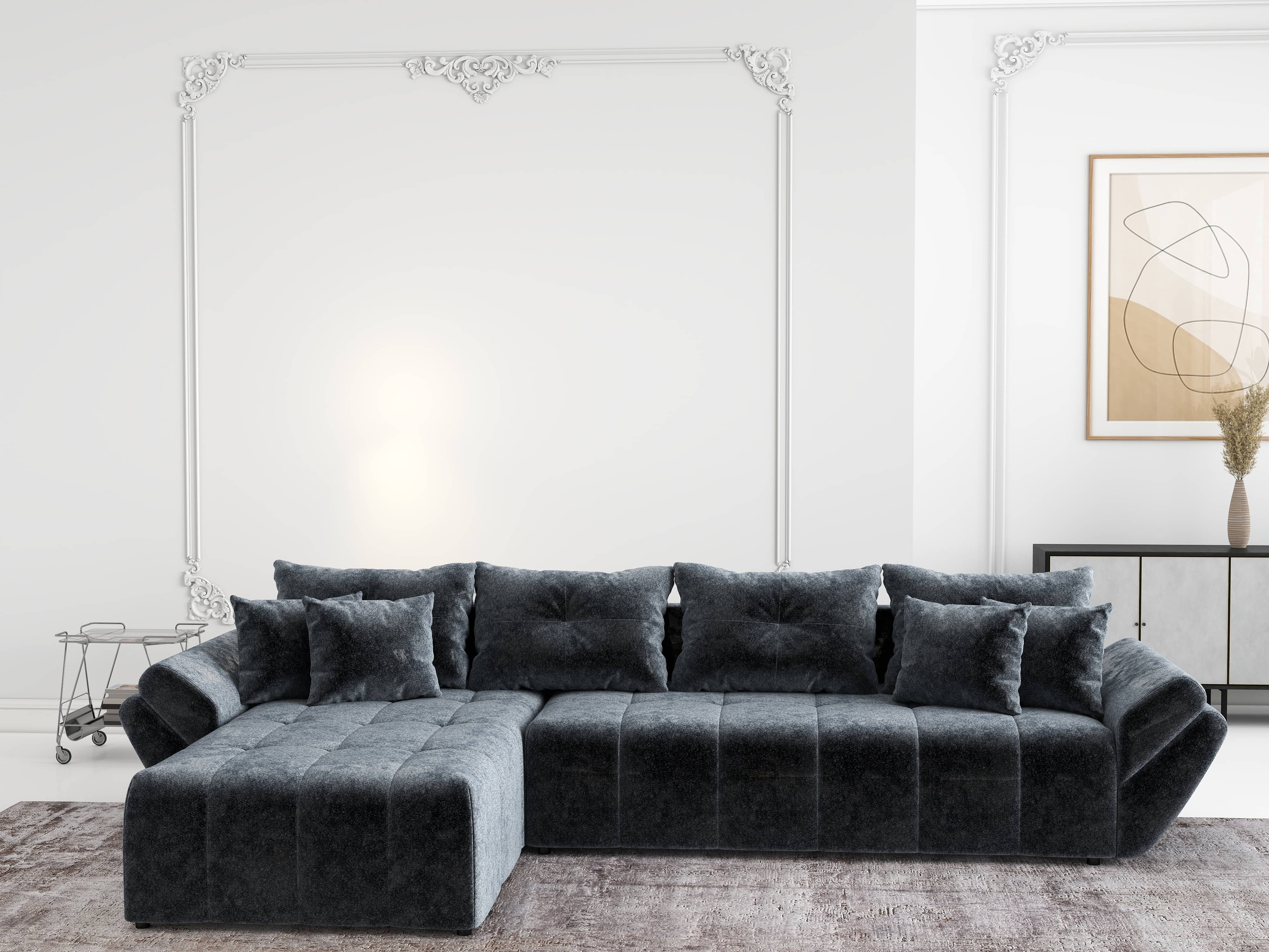Colțar extensibil dumonde cu ladă de depozitare si sezut confortabil din spuma HR, Berlin XL Euphoria Graphite 350x185 cm Fabrica