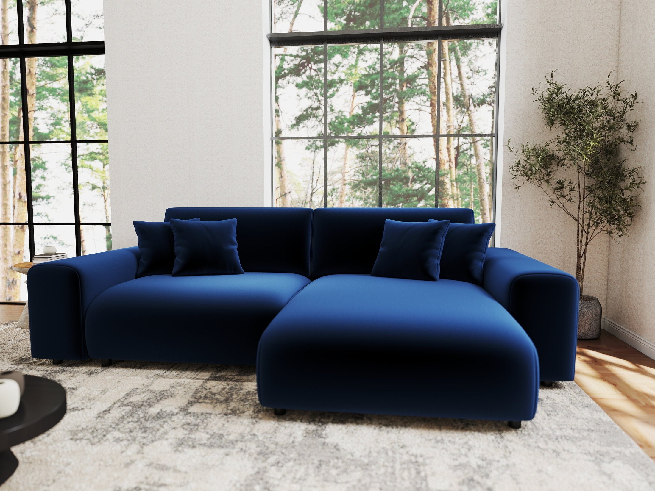 Colțar extensibil dumonde cu ladă de depozitare si sezut confortabil din spuma HR, Sarina Royal Albastru Navy 255x168 cm II