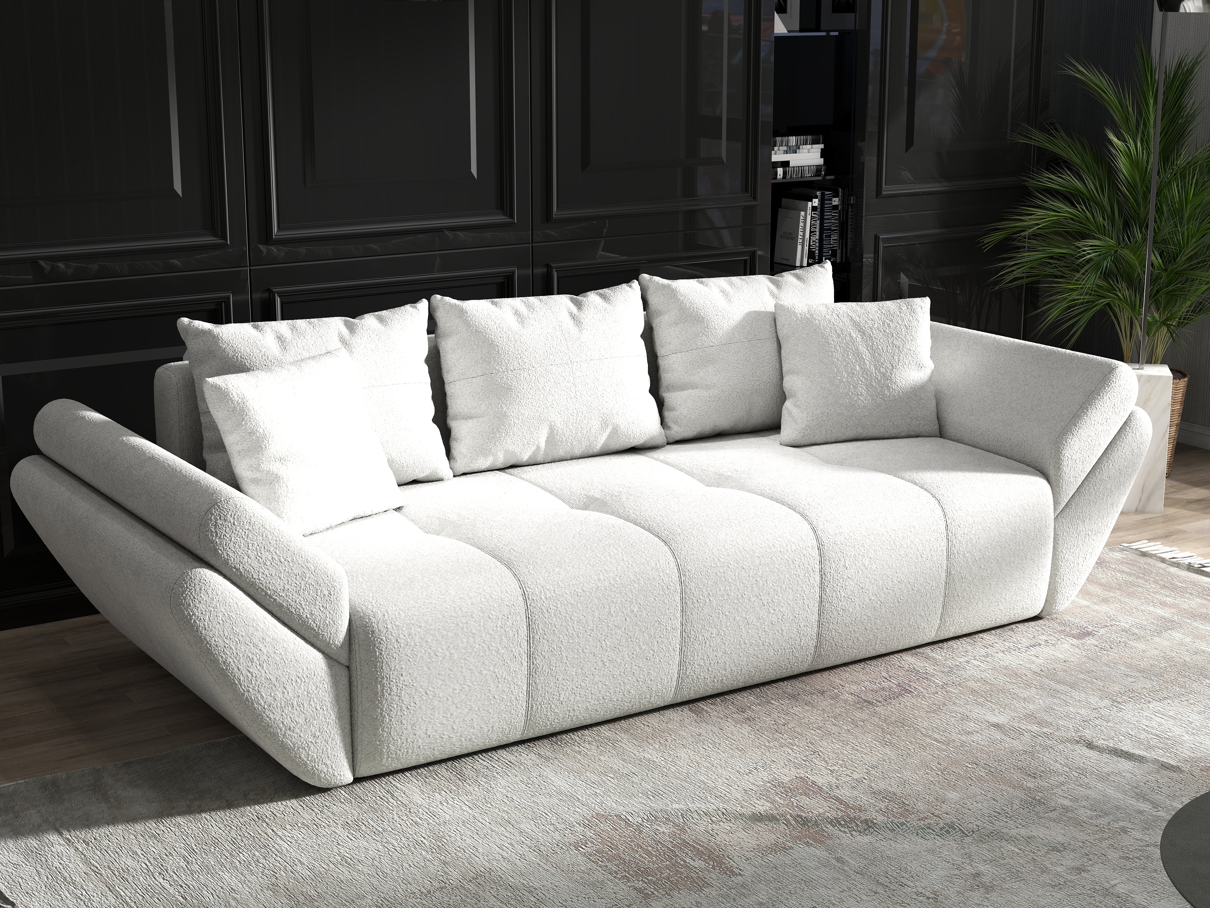 Canapea extensibilă dumonde cu ladă de depozitare si sezut confortabil din spuma HR, Berlin Euphoria Ivory 250x100 cm Fabrica