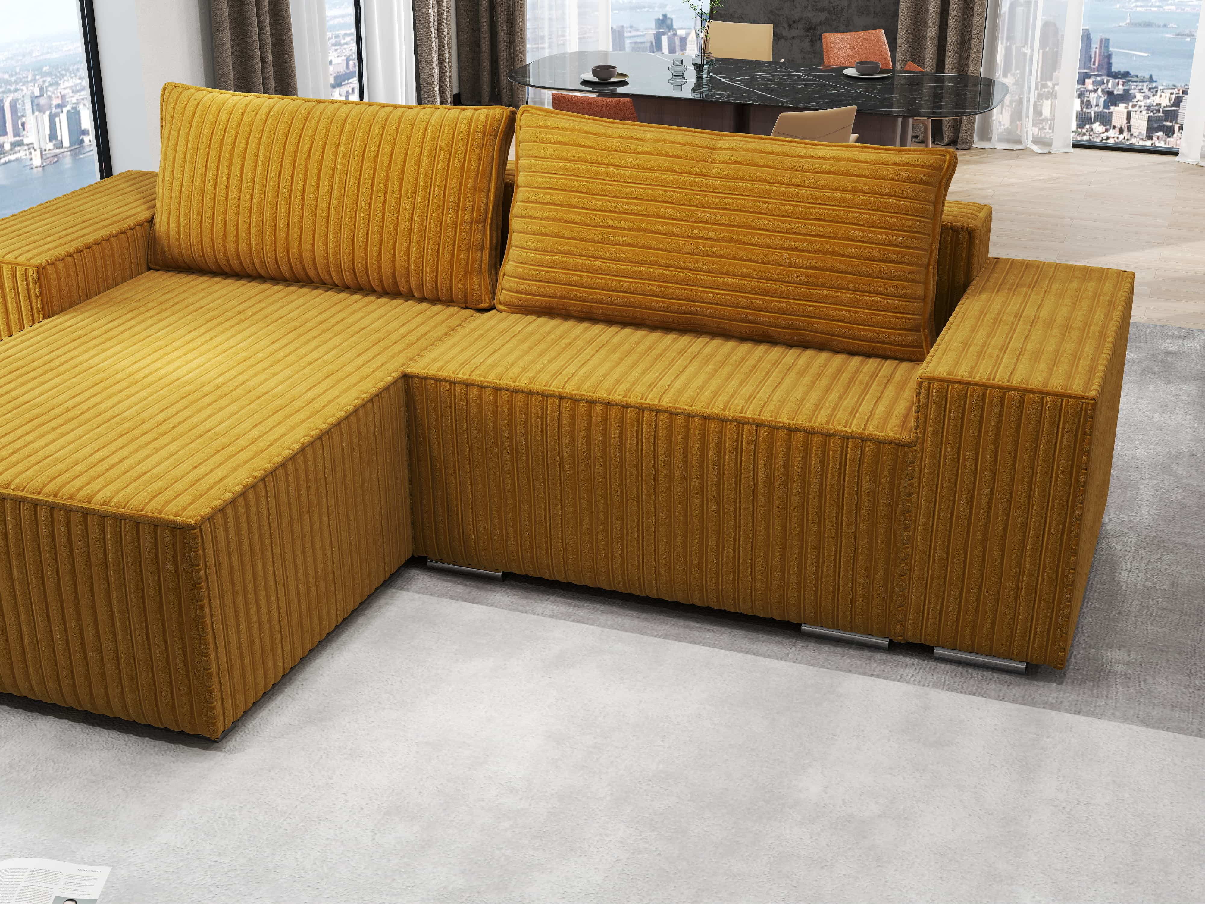 Colțar extensibil dumonde cu ladă de depozitare si sezut confortabil din spuma HR, Dream Ambience Mustar 290x185 cm Fabrica