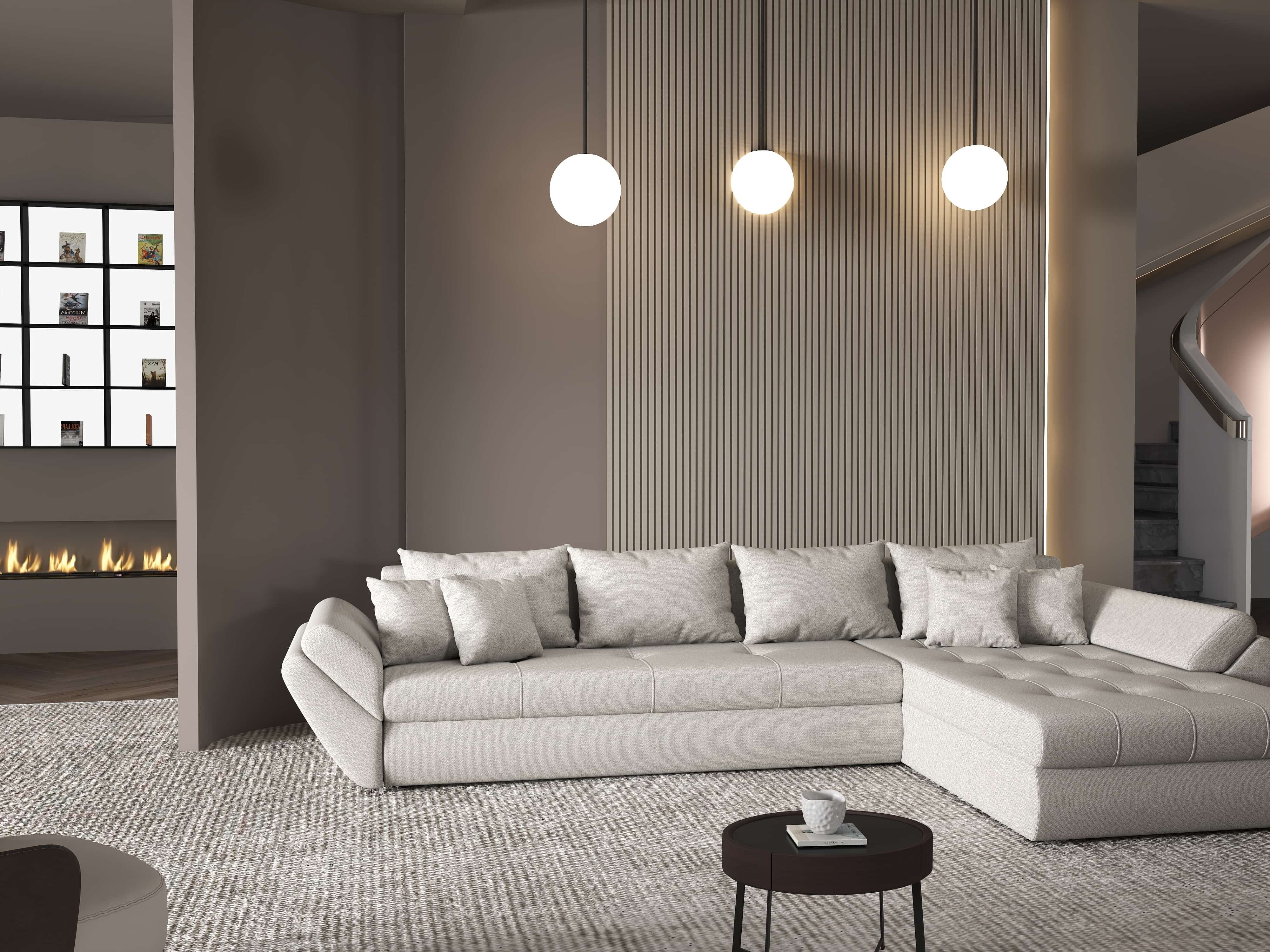 Colțar extensibil dumonde cu ladă de depozitare si sezut confortabil din spuma HR, Loana XL Enjoy Beige II 335x185 cm Fabrica