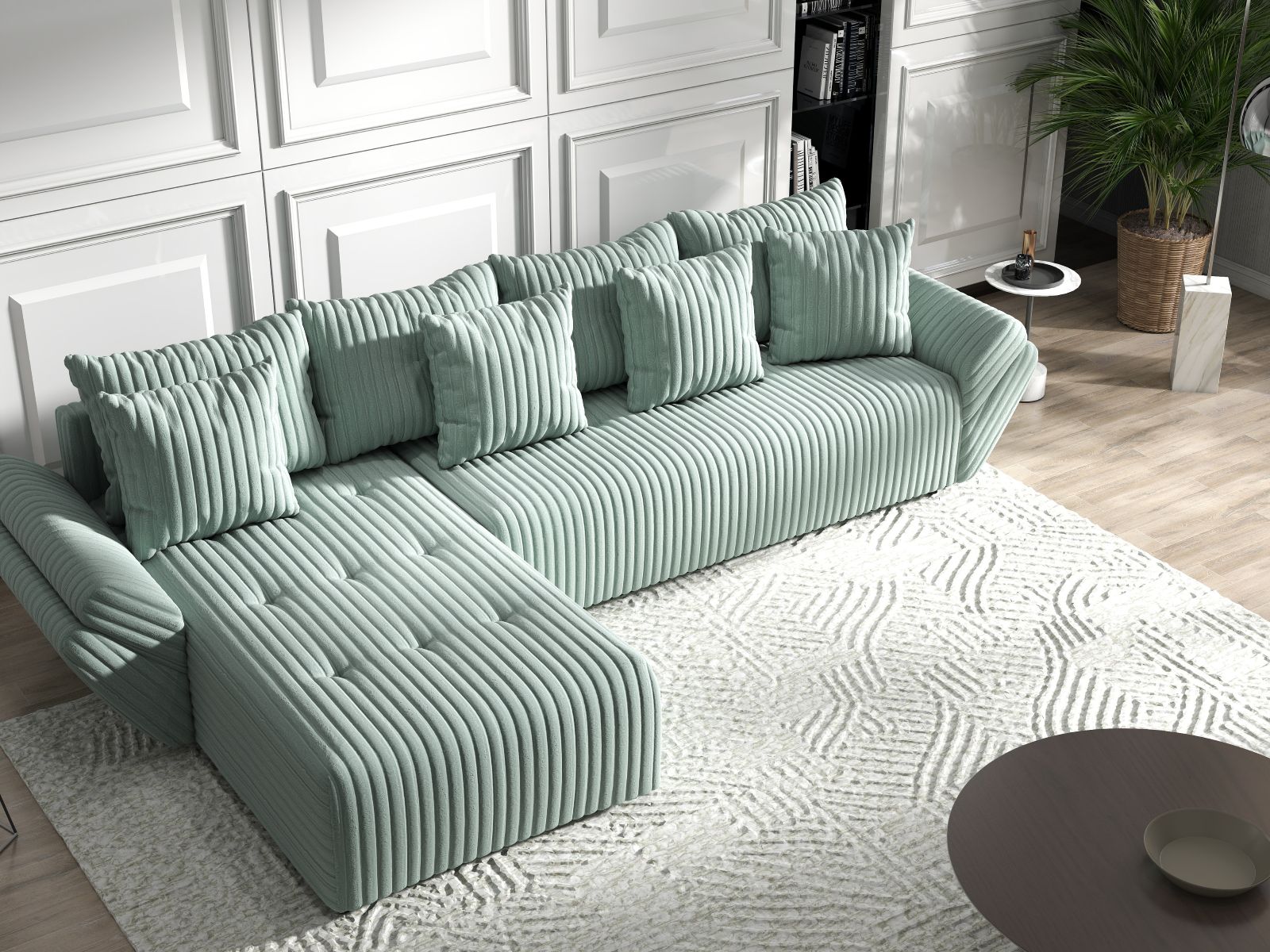 Colțar extensibil dumonde cu ladă de depozitare si sezut confortabil din spuma HR, Berlin XL Ambience Mint 350x185 cm Fabrica