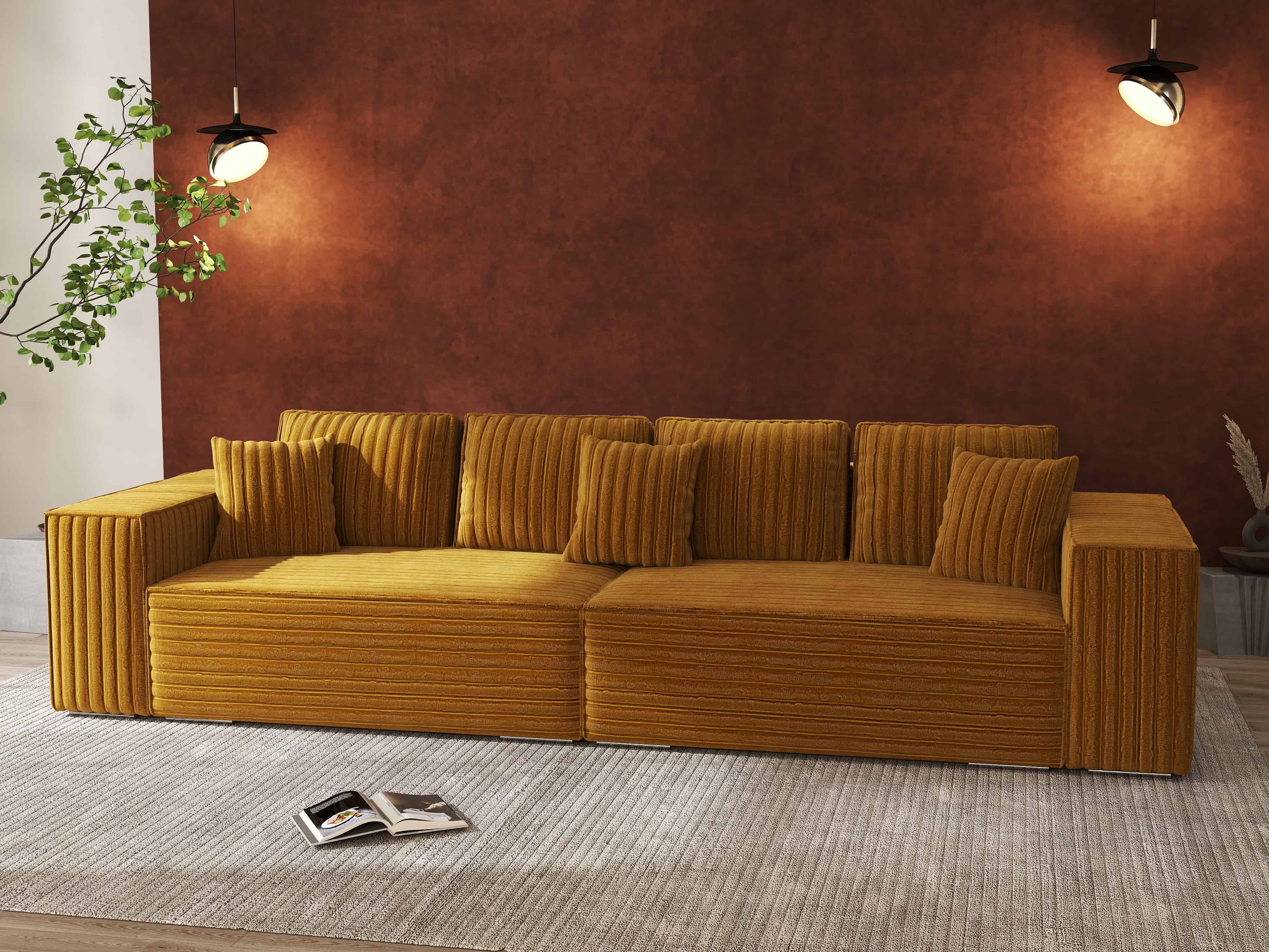 Canapea extensibilă dumonde cu ladă de depozitare si sezut confortabil din spuma HR, Dream Ambience Mustar 310x100 cm Fabrica