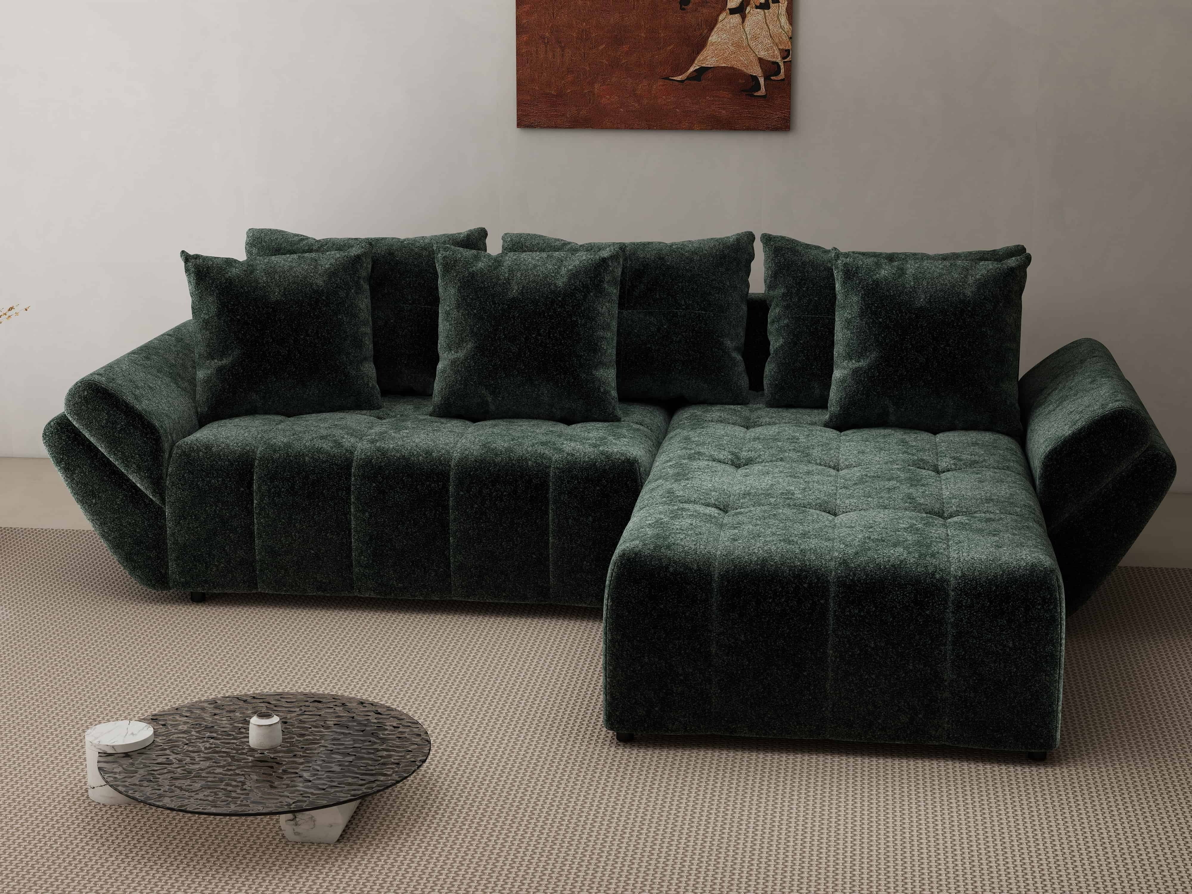 Colțar extensibil dumonde cu ladă de depozitare si sezut confortabil din spuma HR, Berlin Euphoria Verde 280x185 cm II Fabrica