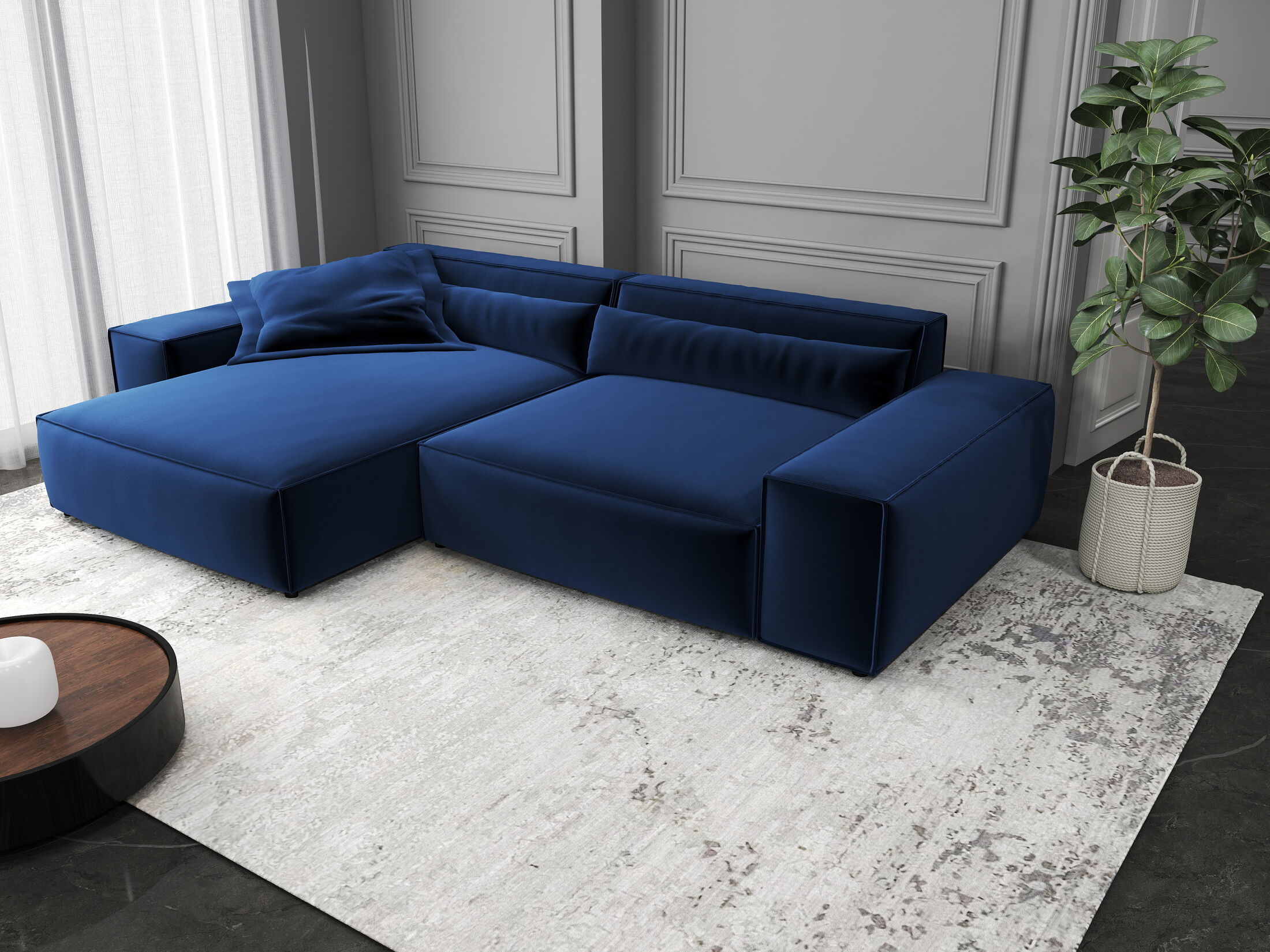 Colțar dumonde cu șezut confortabil din spumă HR, Marvelo Royal Albastru Navy 264x175 cm