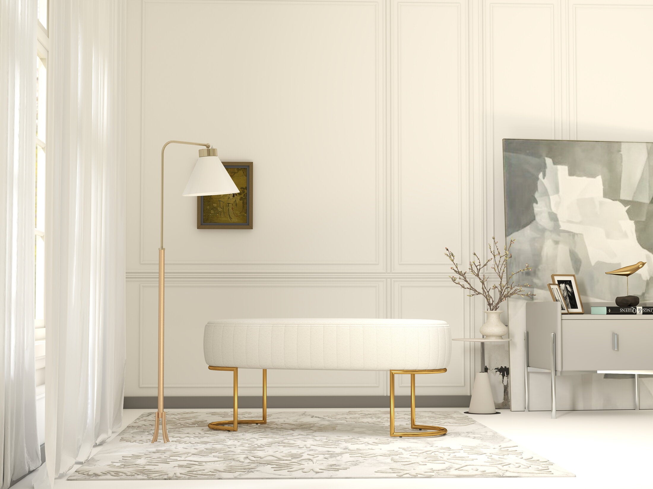 Fotoliu dumonde tapitat Bej modern Aurelio 100x43cm