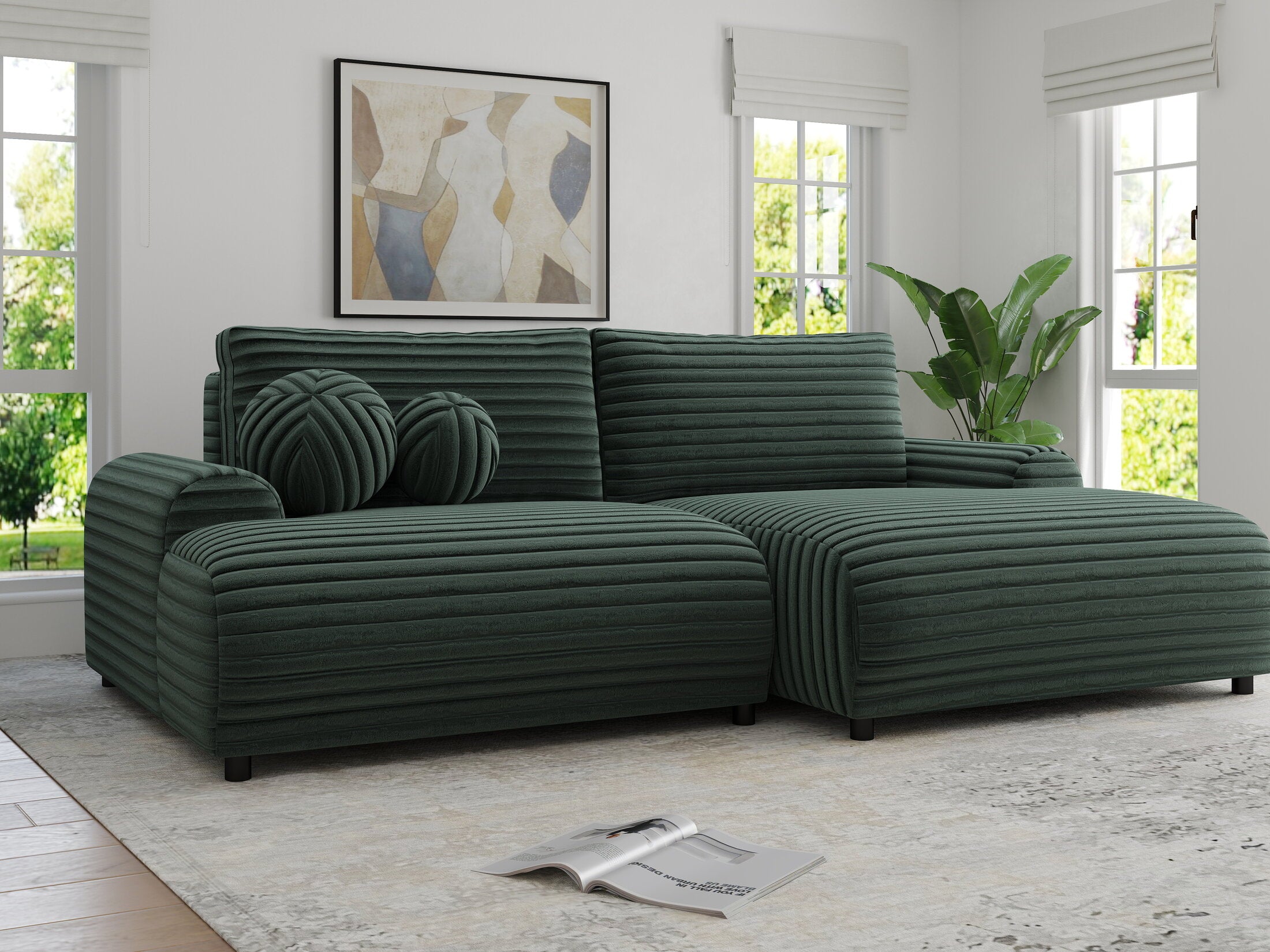 Colțar extensibil dumonde cu ladă de depozitare și șezut confortabil din spumă HR, Carlo Ambience Verde 240x145 cm II