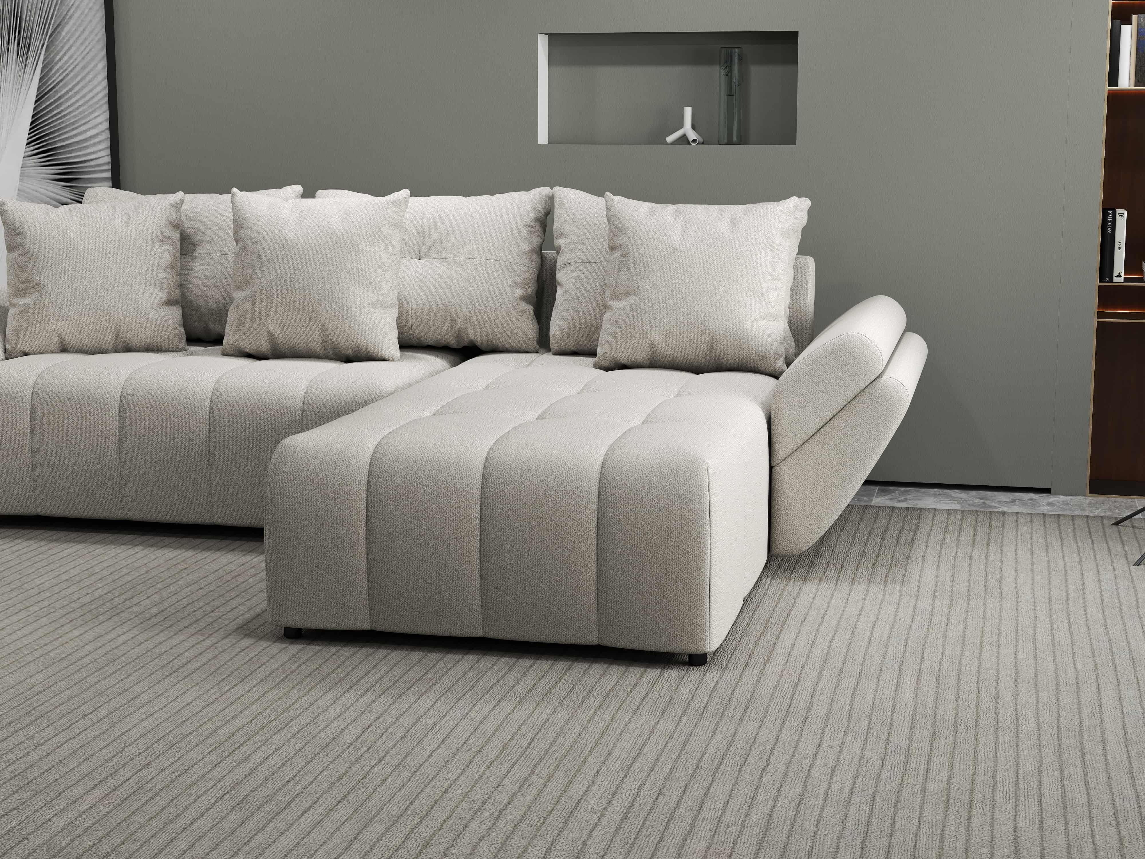 Colțar extensibil dumonde cu ladă de depozitare si sezut confortabil din spuma HR, Berlin Enjoy Bej 280x185 cm II Fabrica