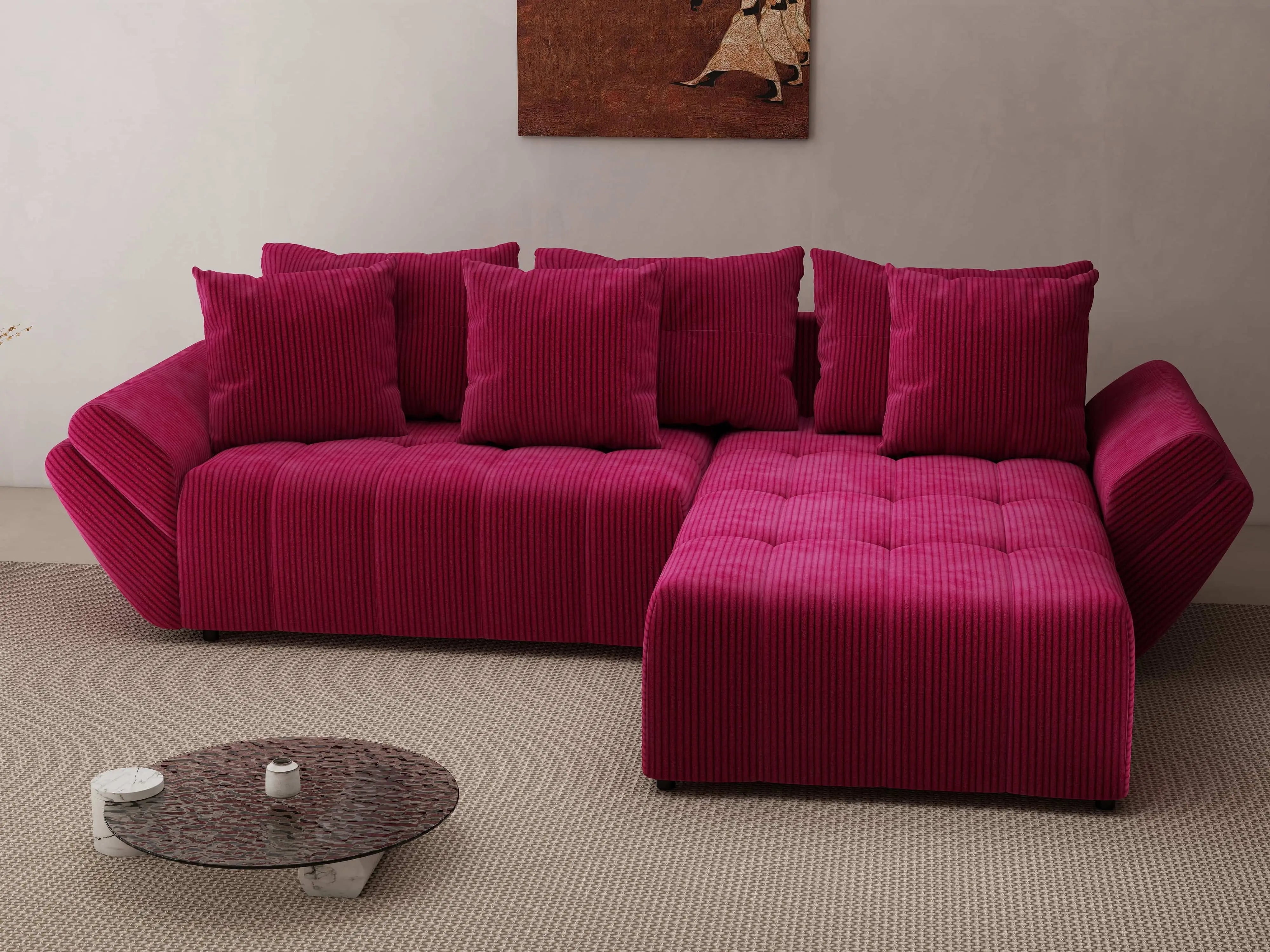 Colțar extensibil dumonde cu ladă de depozitare si sezut confortabil din spuma HR, Berlin Zoom Red 280x185 cm II Fabrica