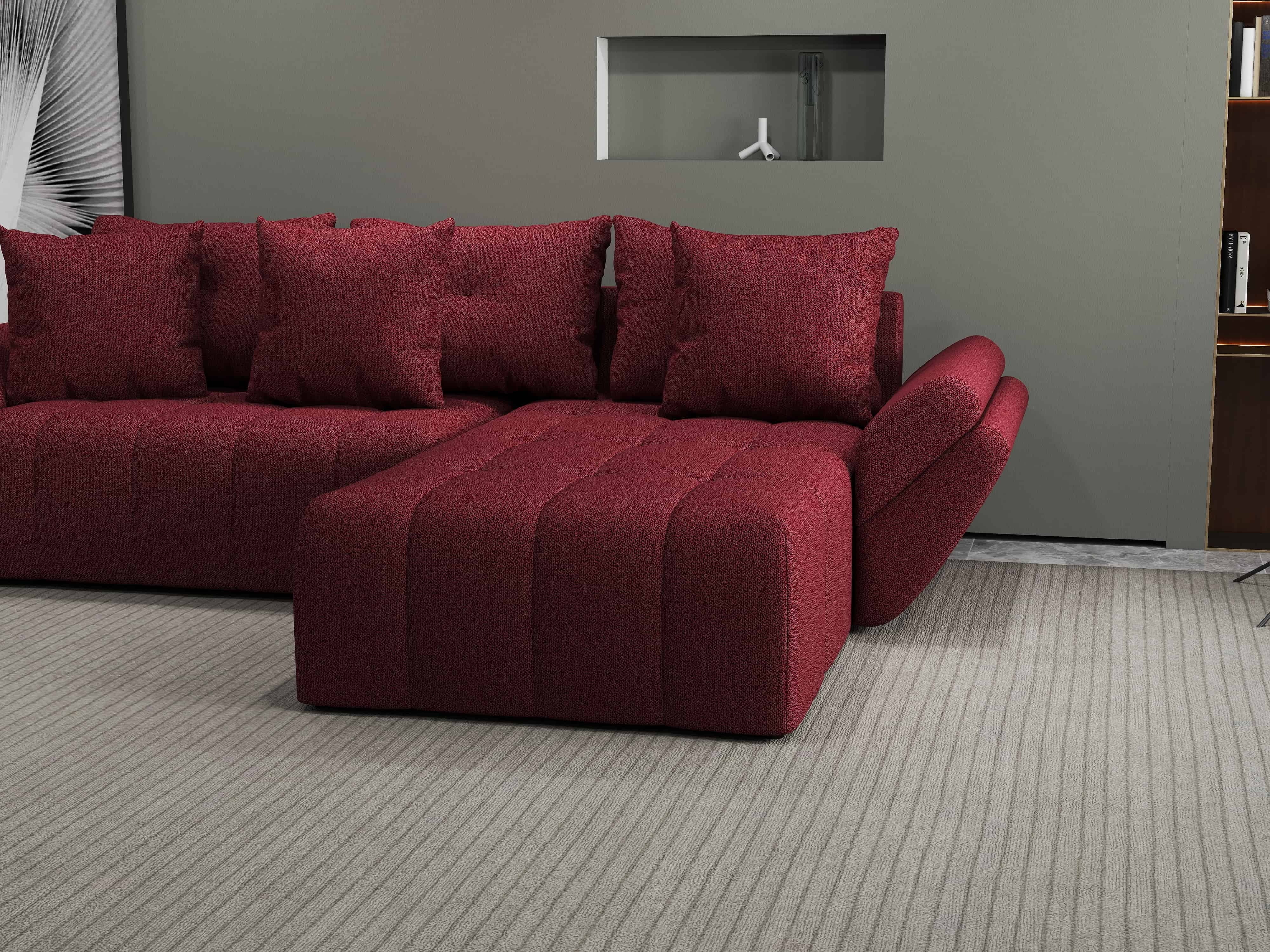 Colțar extensibil dumonde cu ladă de depozitare si sezut confortabil din spuma HR, Berlin Enjoy Rosu 280x185 cm II Fabrica