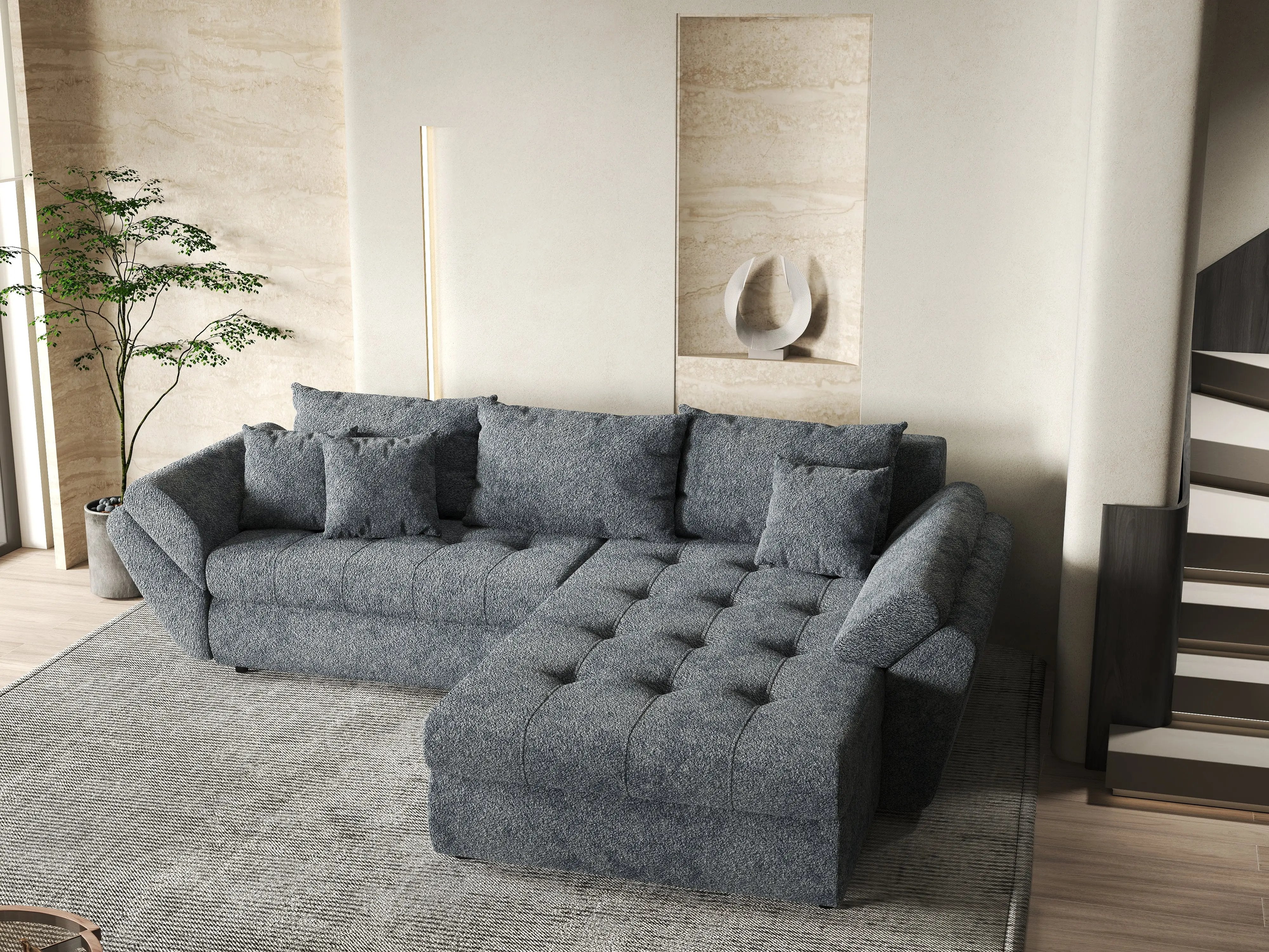 Colțar extensibil dumonde cu ladă de depozitare si sezut confortabil din spuma HR, Loana Euphoria Graphit II 270x185 cm Fabrica